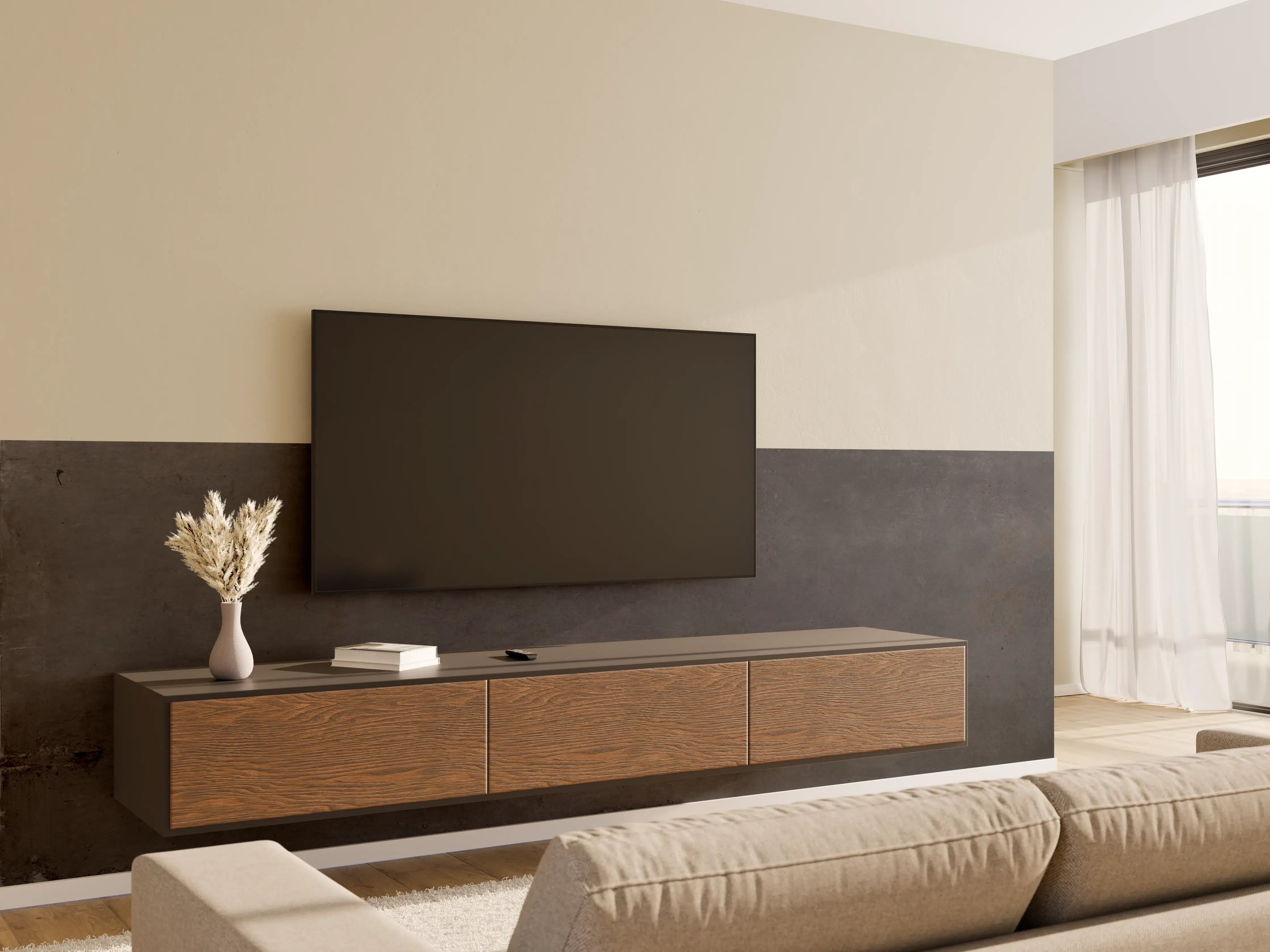 Wandverkleidung Wohnzimmer - Textur von poliertem Beton