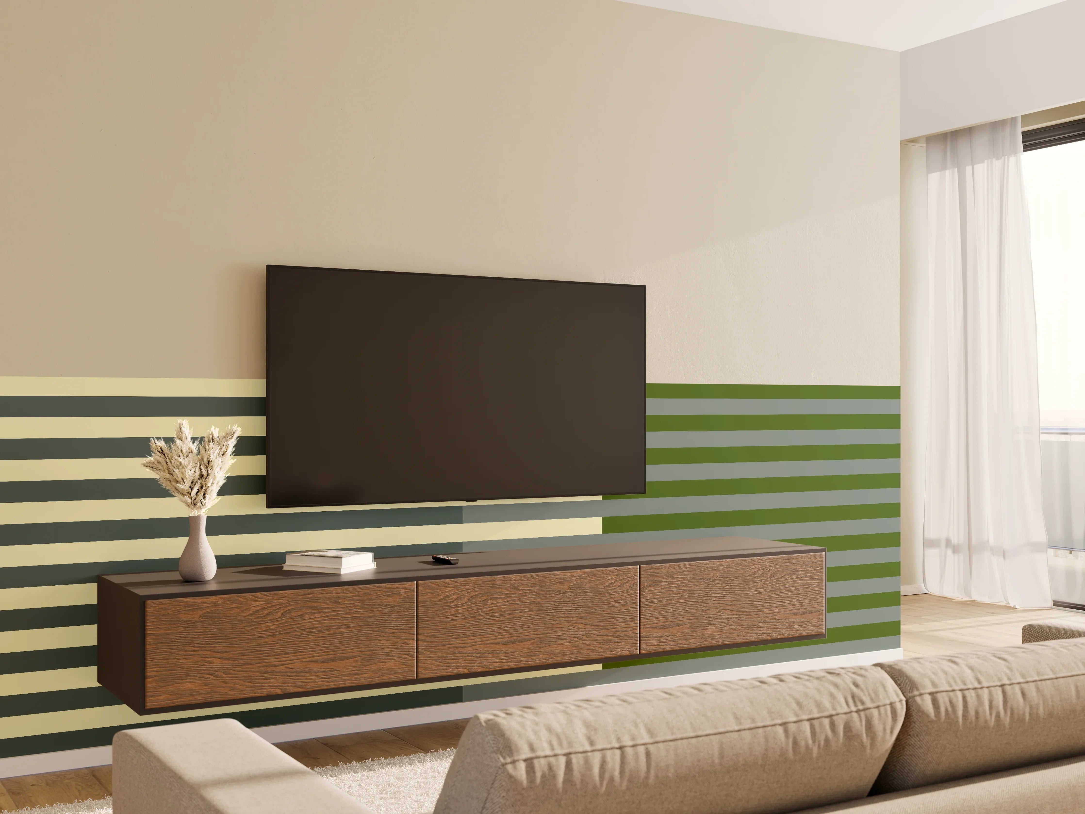 Wandverkleidung Wohnzimmer - The Greens - Multy Stripes - Avocado