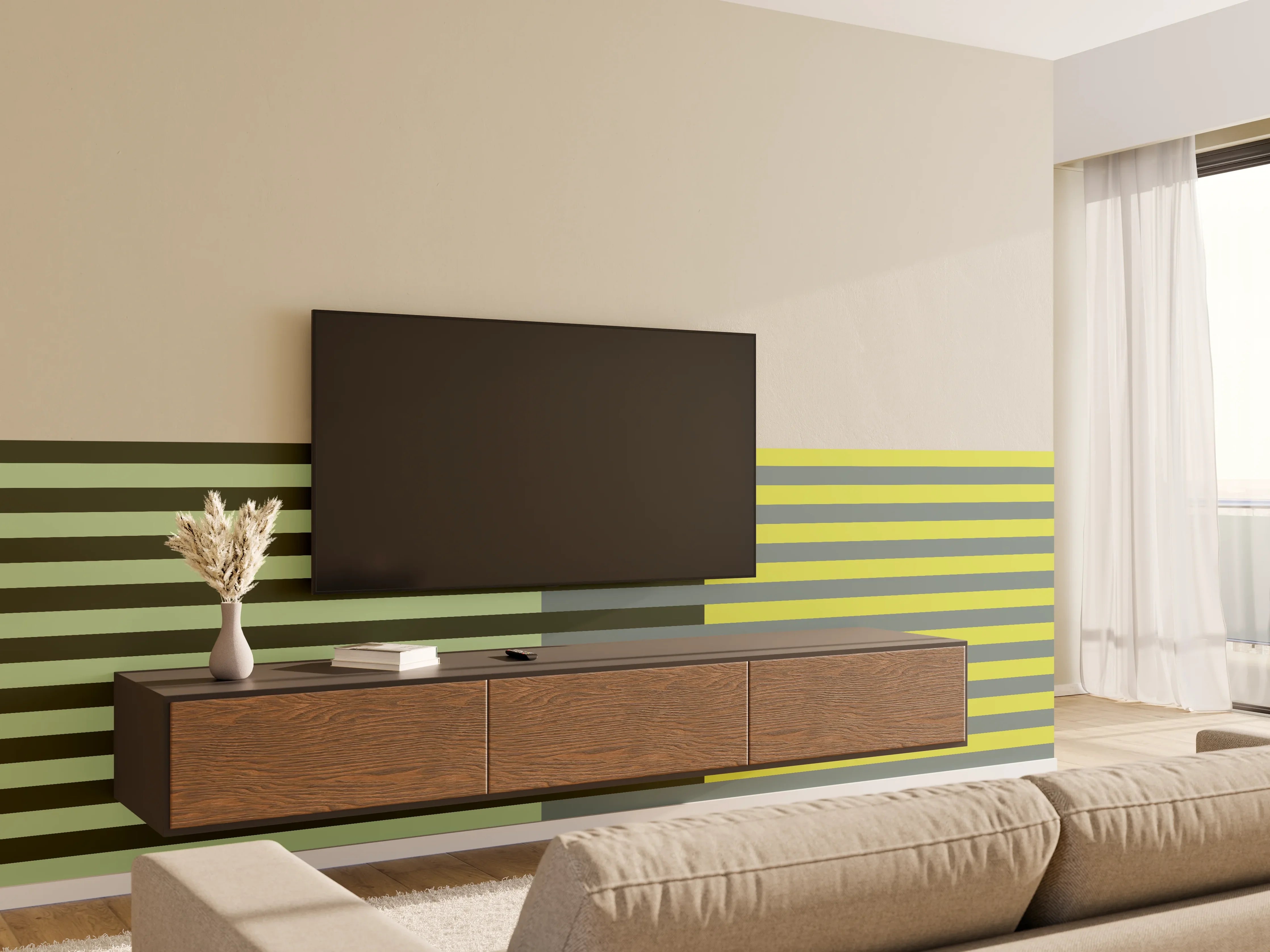 Wandverkleidung Wohnzimmer - The Greens - Multy Stripes - Matcha