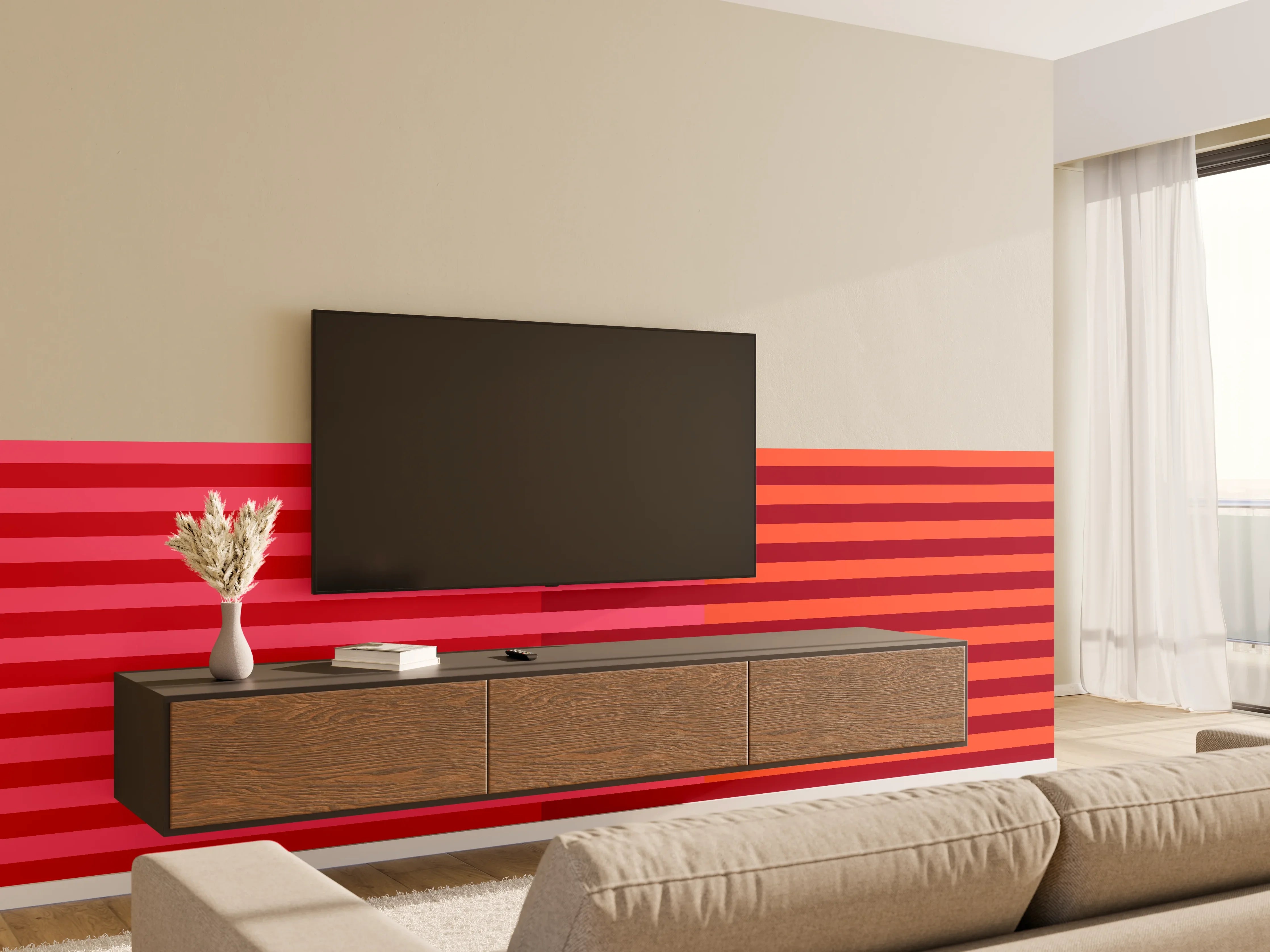 Wandverkleidung Wohnzimmer - The Reds - Multy Stripes - Pomegranate