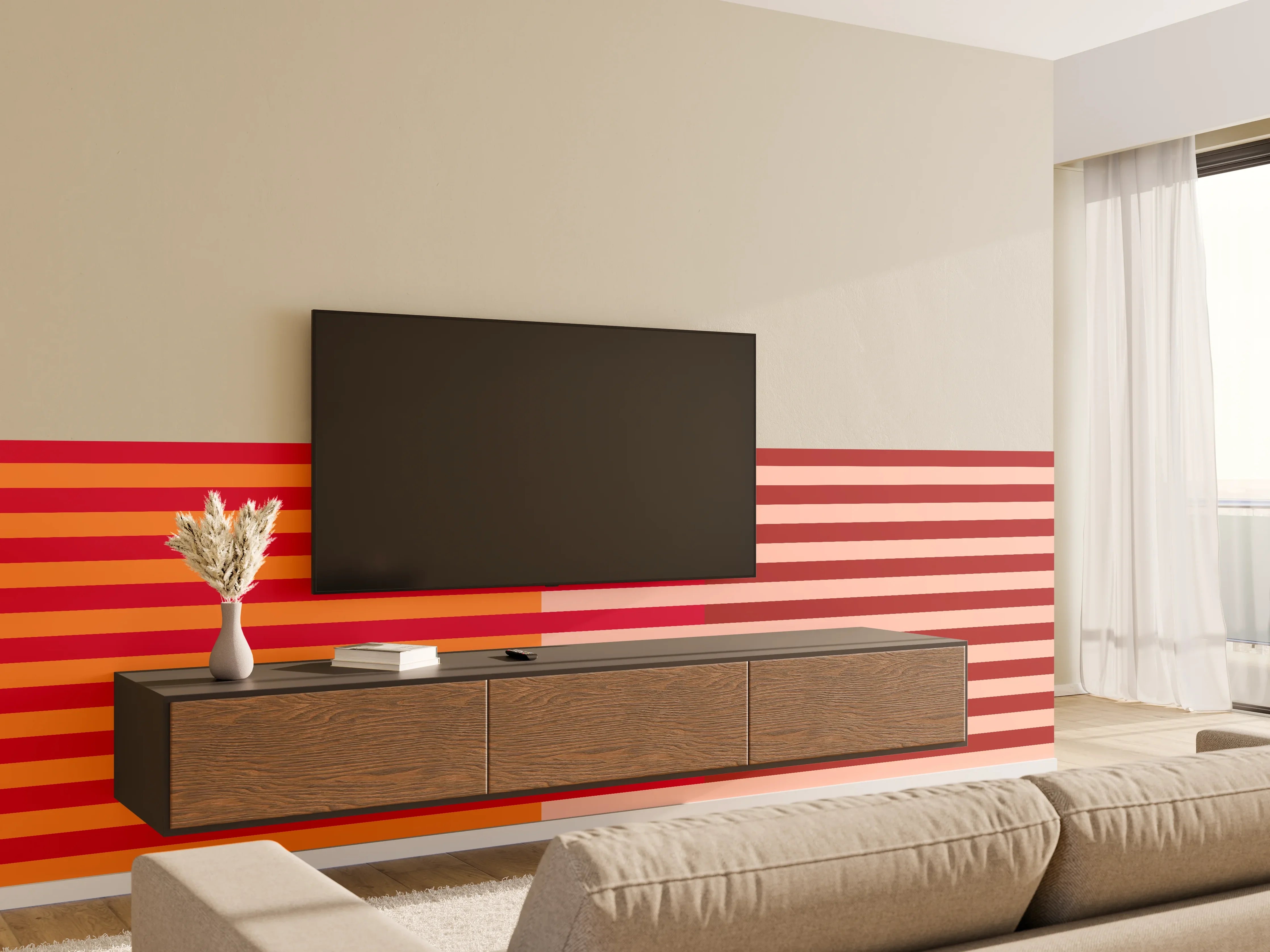Wandverkleidung Wohnzimmer - The Reds - Multy Stripes - Sangria