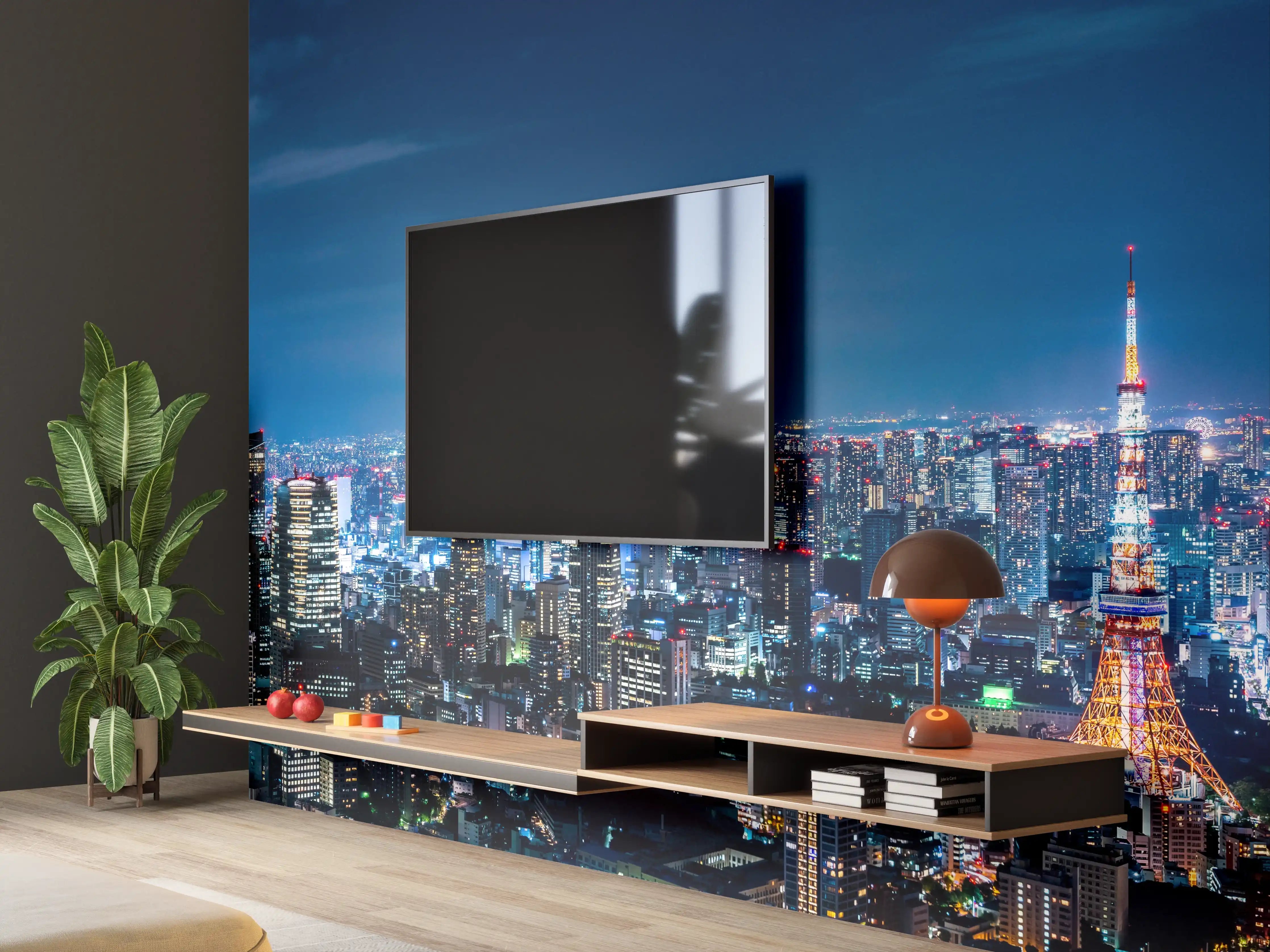Wandverkleidung Wohnzimmer - Tokio Skyline bei Nacht