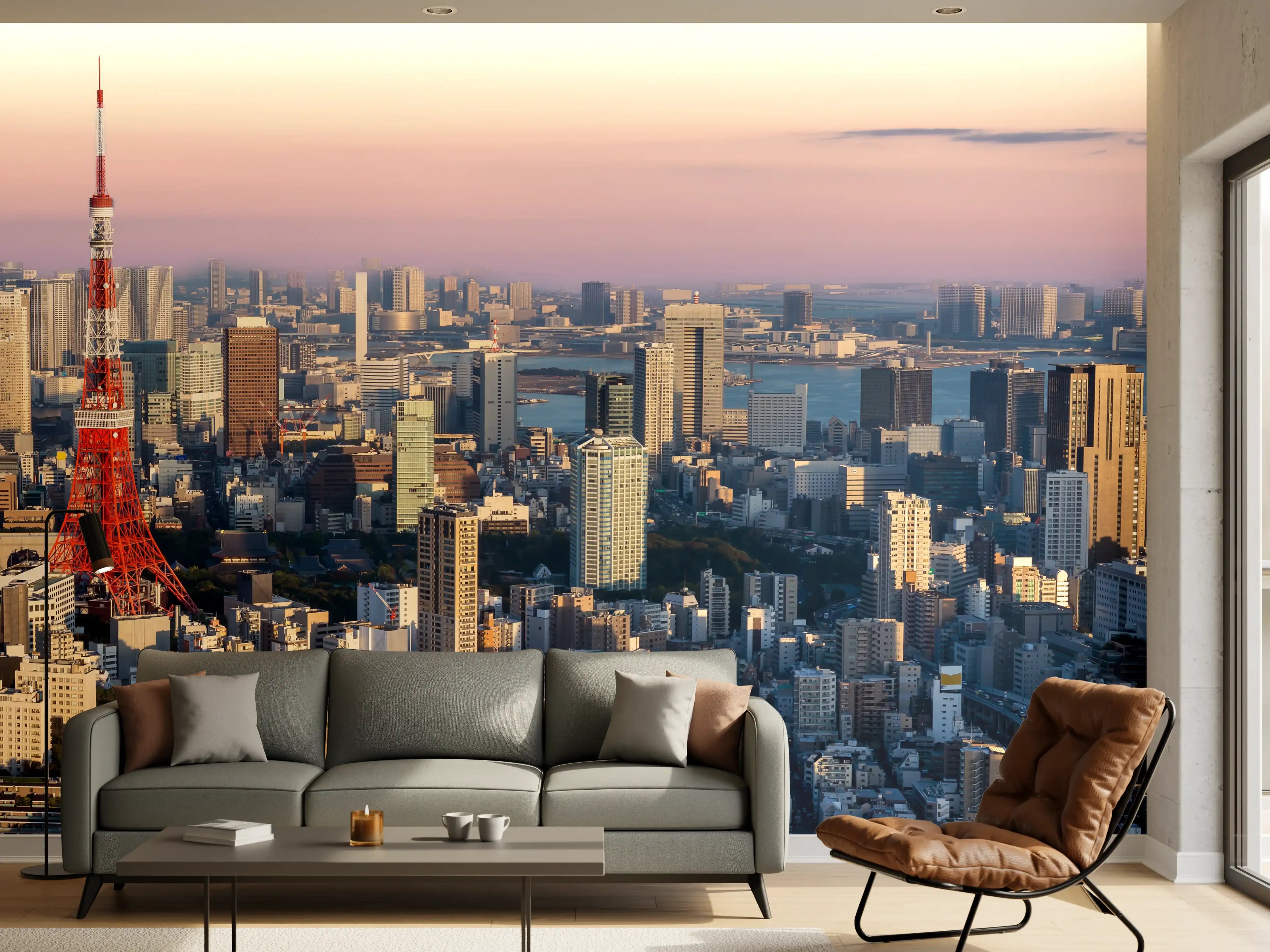 Wandverkleidung Wohnzimmer - Tokio Skyline mit Tokyo Tower