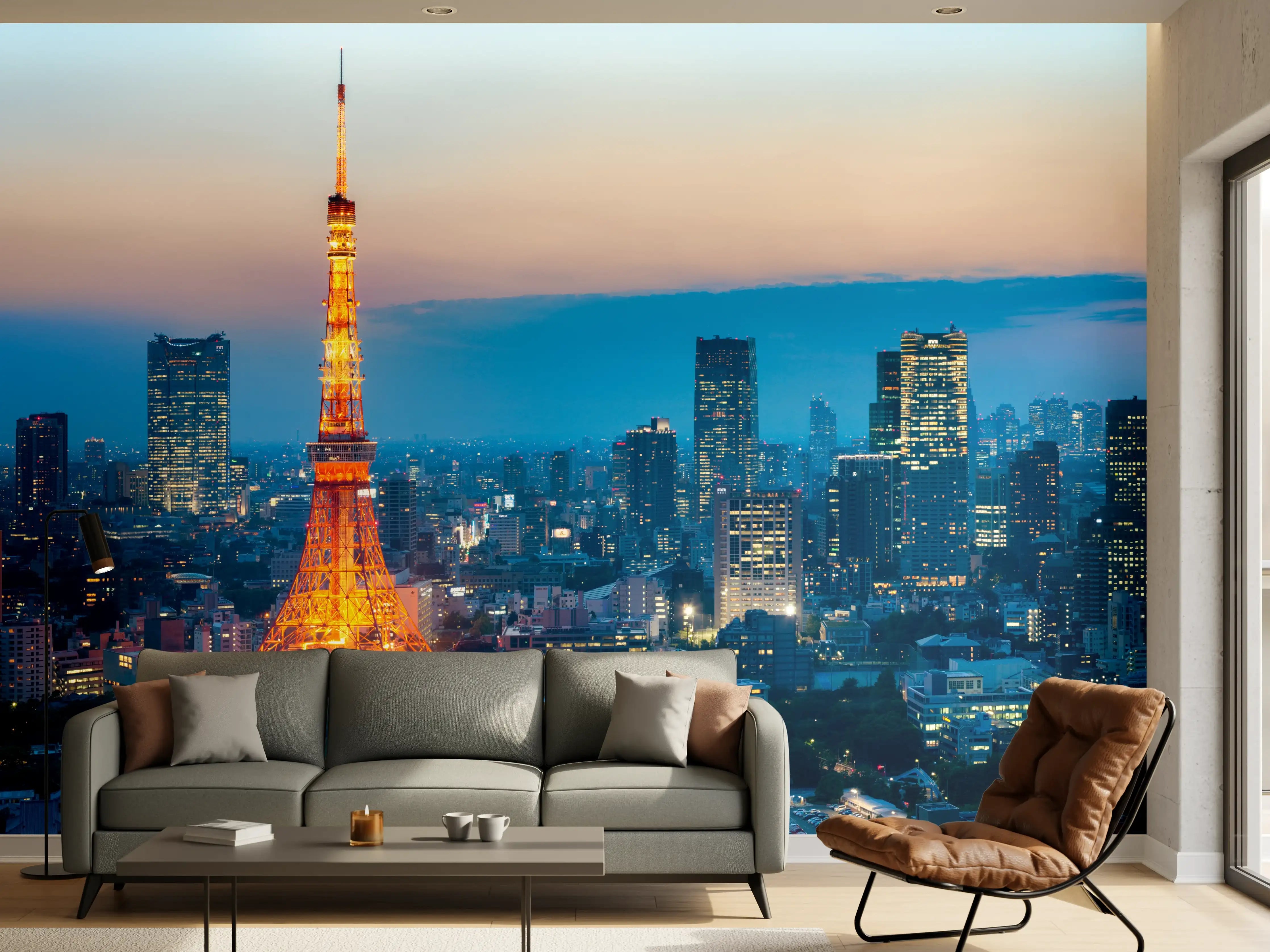 Wandverkleidung Wohnzimmer - Tokyo Tower bei Nacht