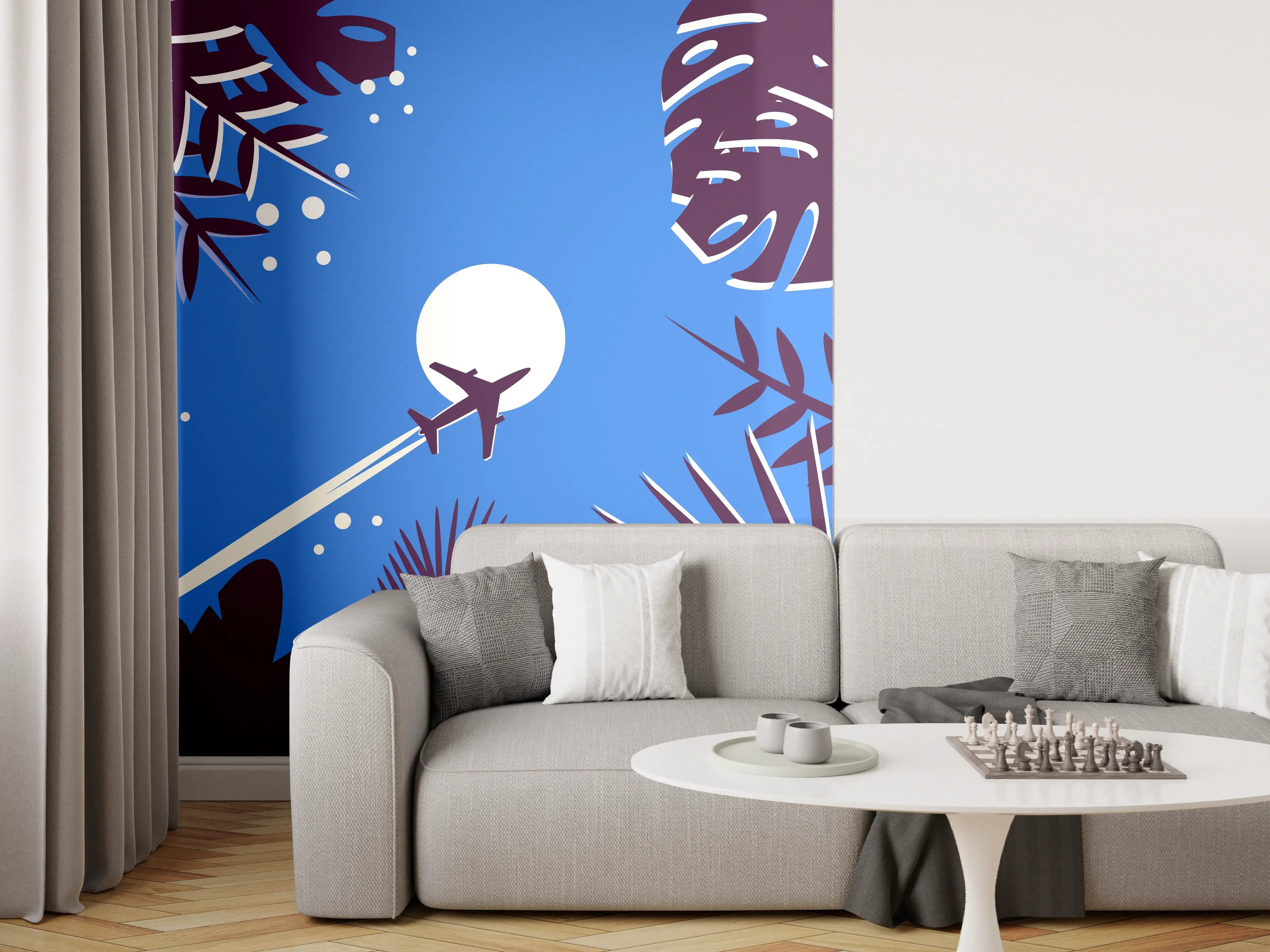 Wandverkleidung Wohnzimmer - Toller nächtlicher Flug unter dem Vollmond
