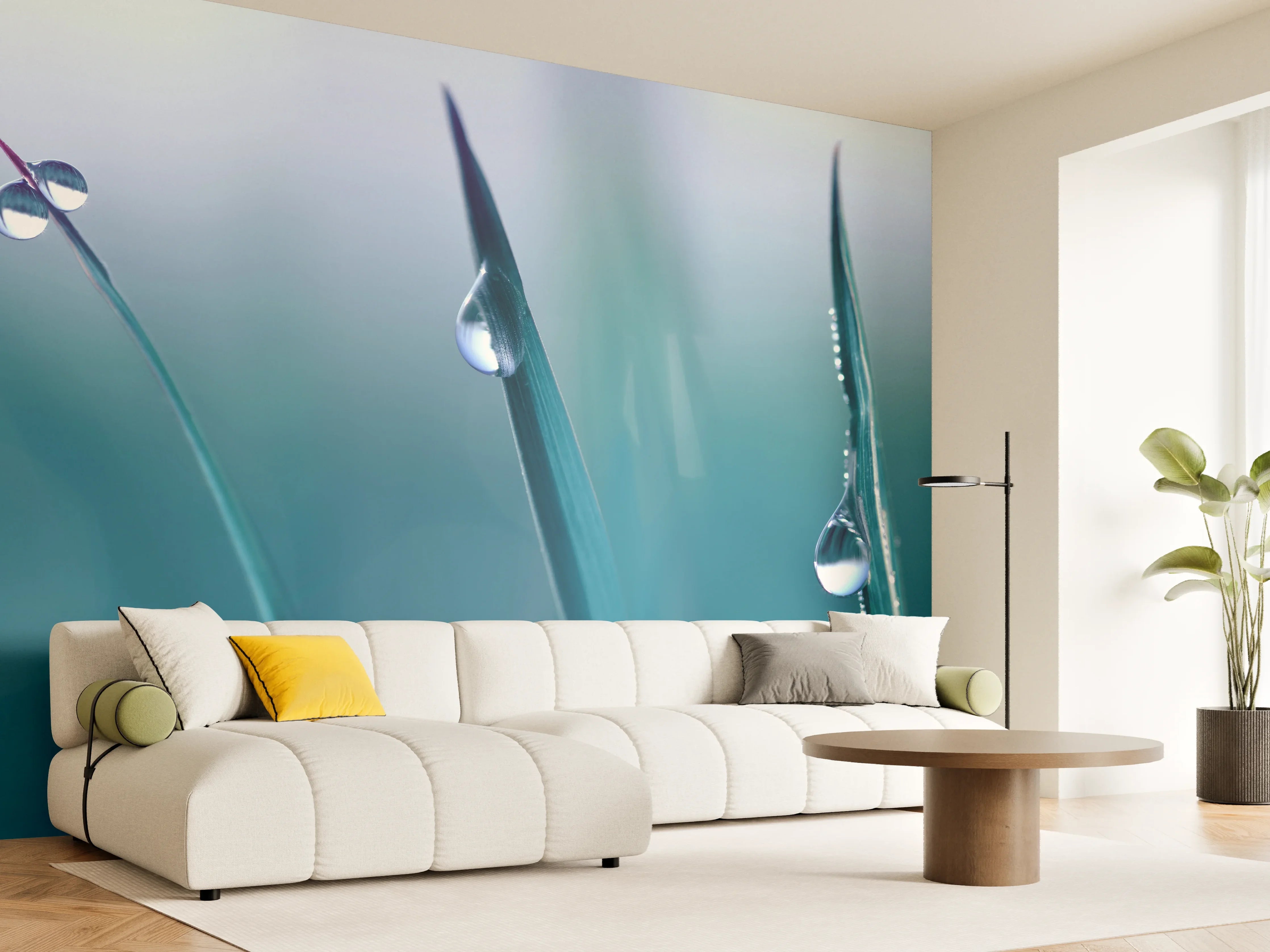 Wandverkleidung Wohnzimmer - Transparente Tautropfen