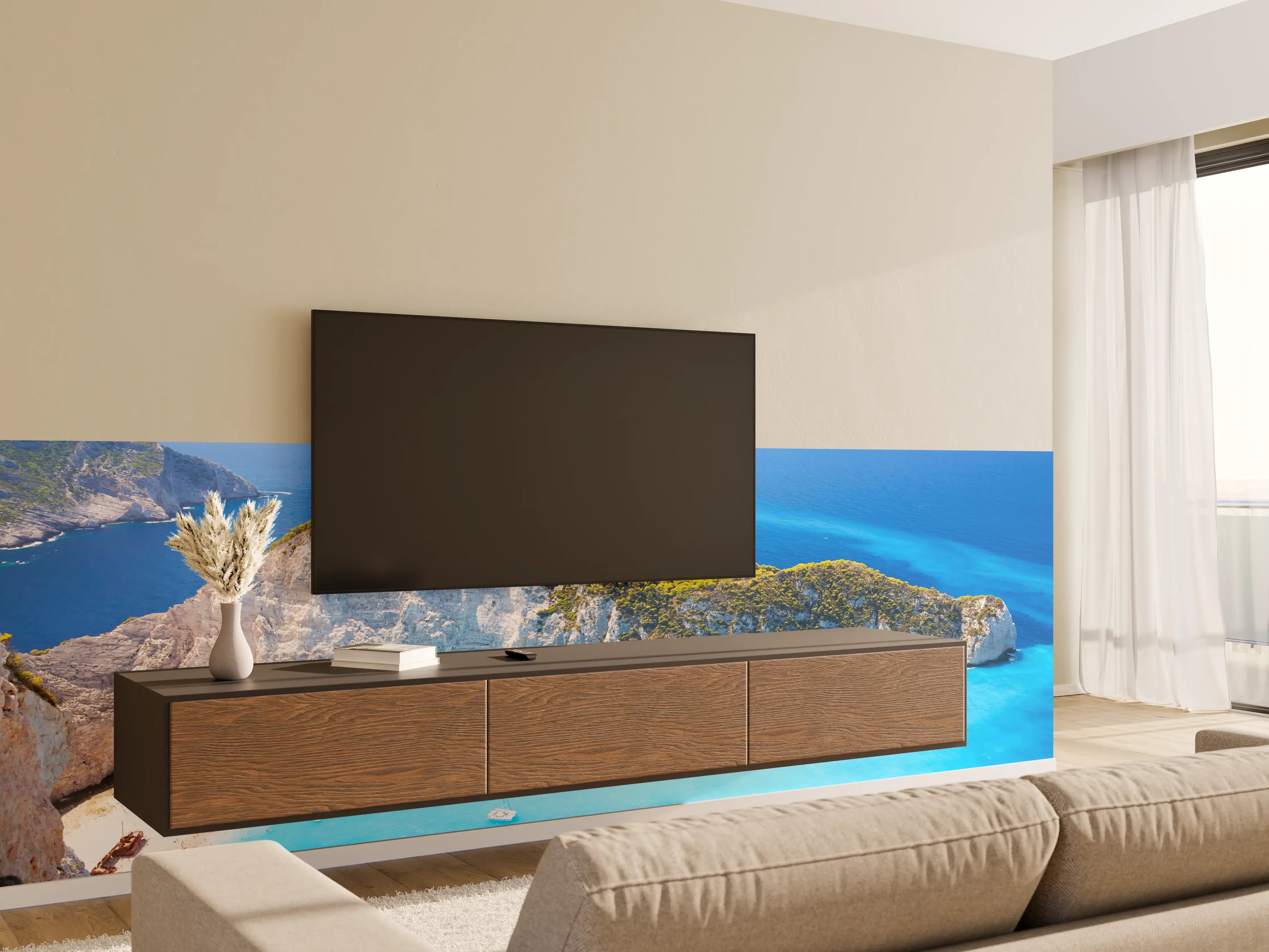 Wandverkleidung Wohnzimmer - Traumhafte Küstenlandschaft mit türkisfarbenem Wasser