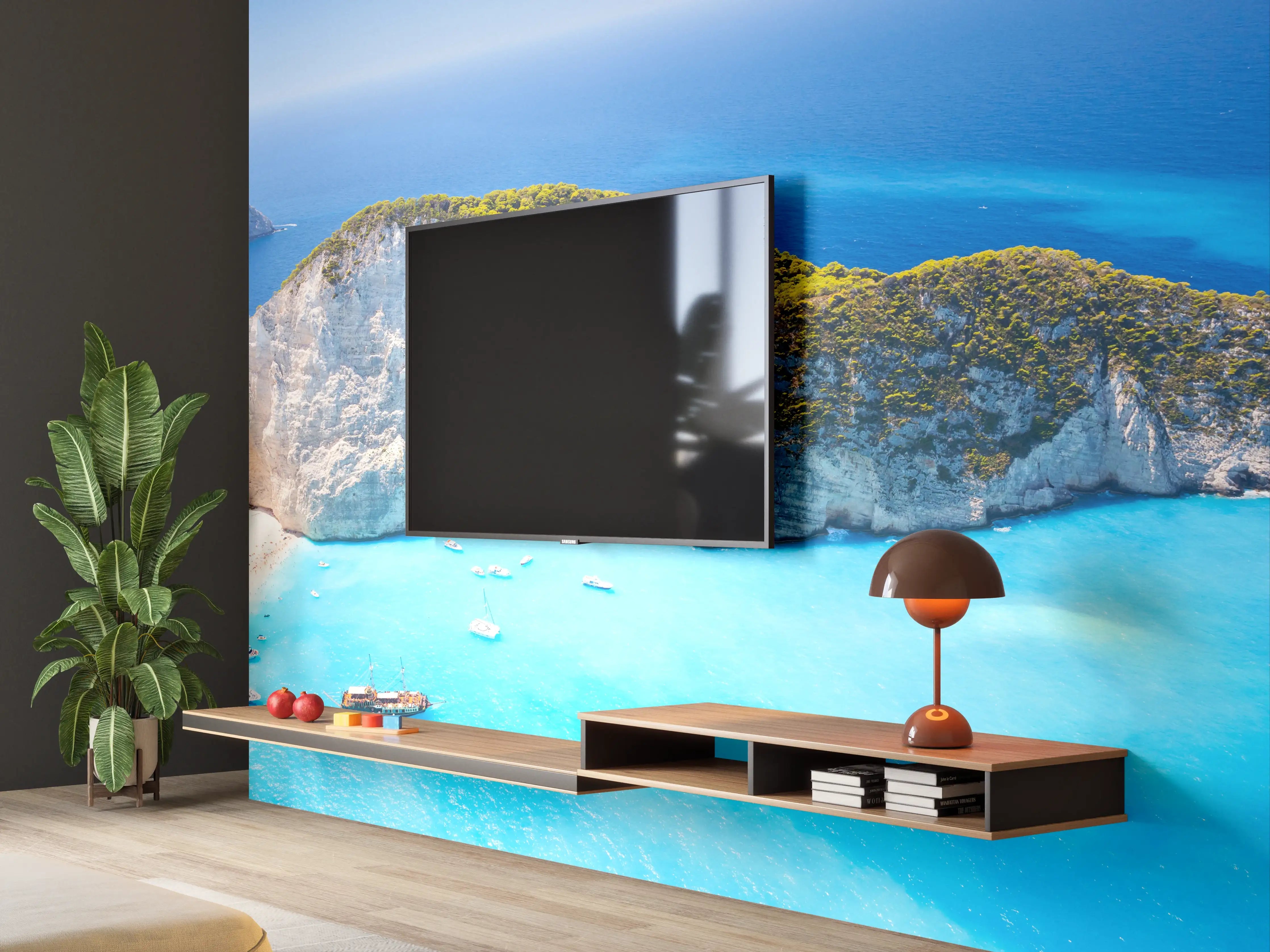Wandverkleidung Wohnzimmer - Traumhafte Küstenlandschaft mit türkisfarbenem Wasser