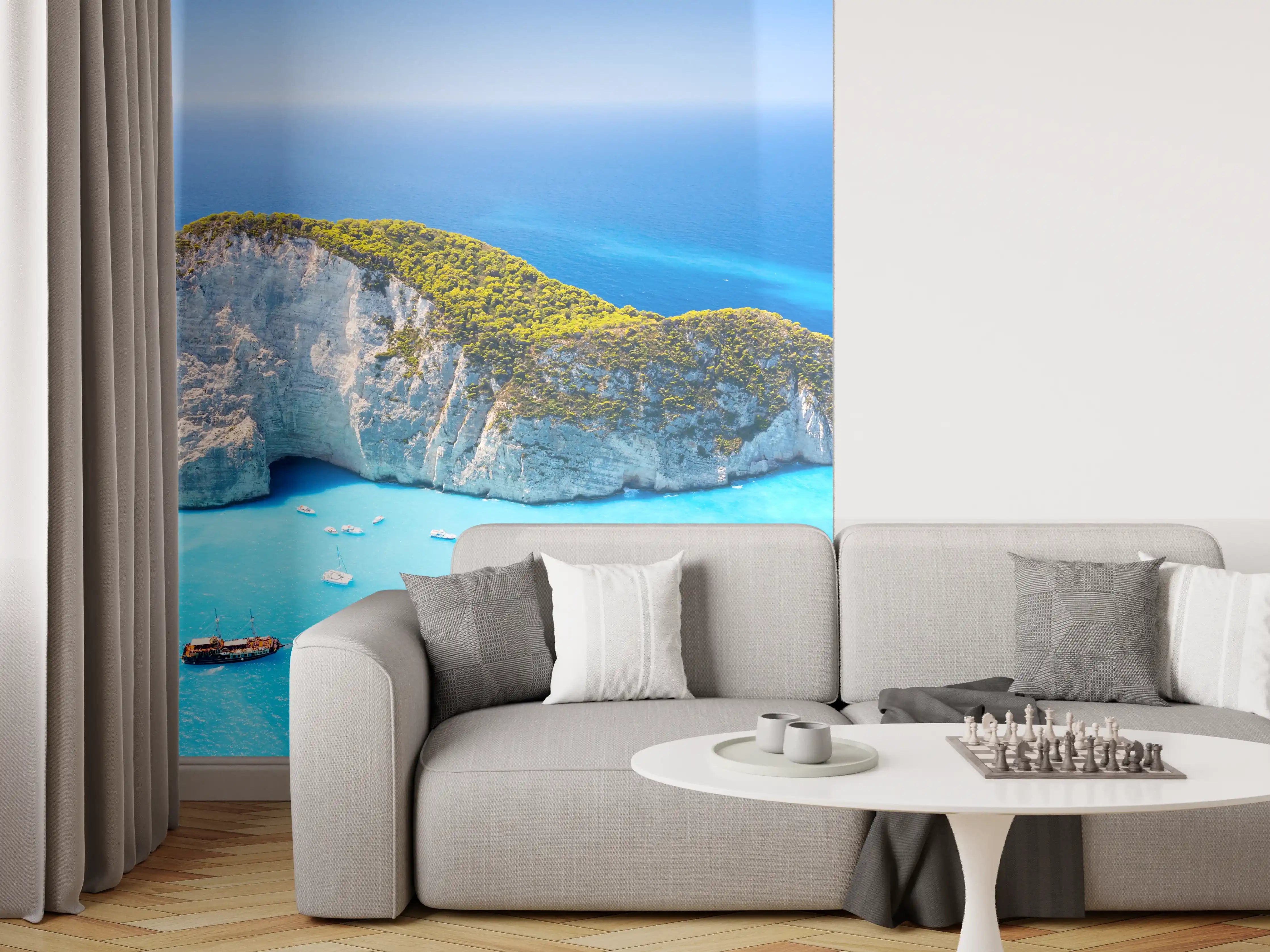 Wandverkleidung Wohnzimmer - Traumhafte Küstenlandschaft mit türkisfarbenem Wasser