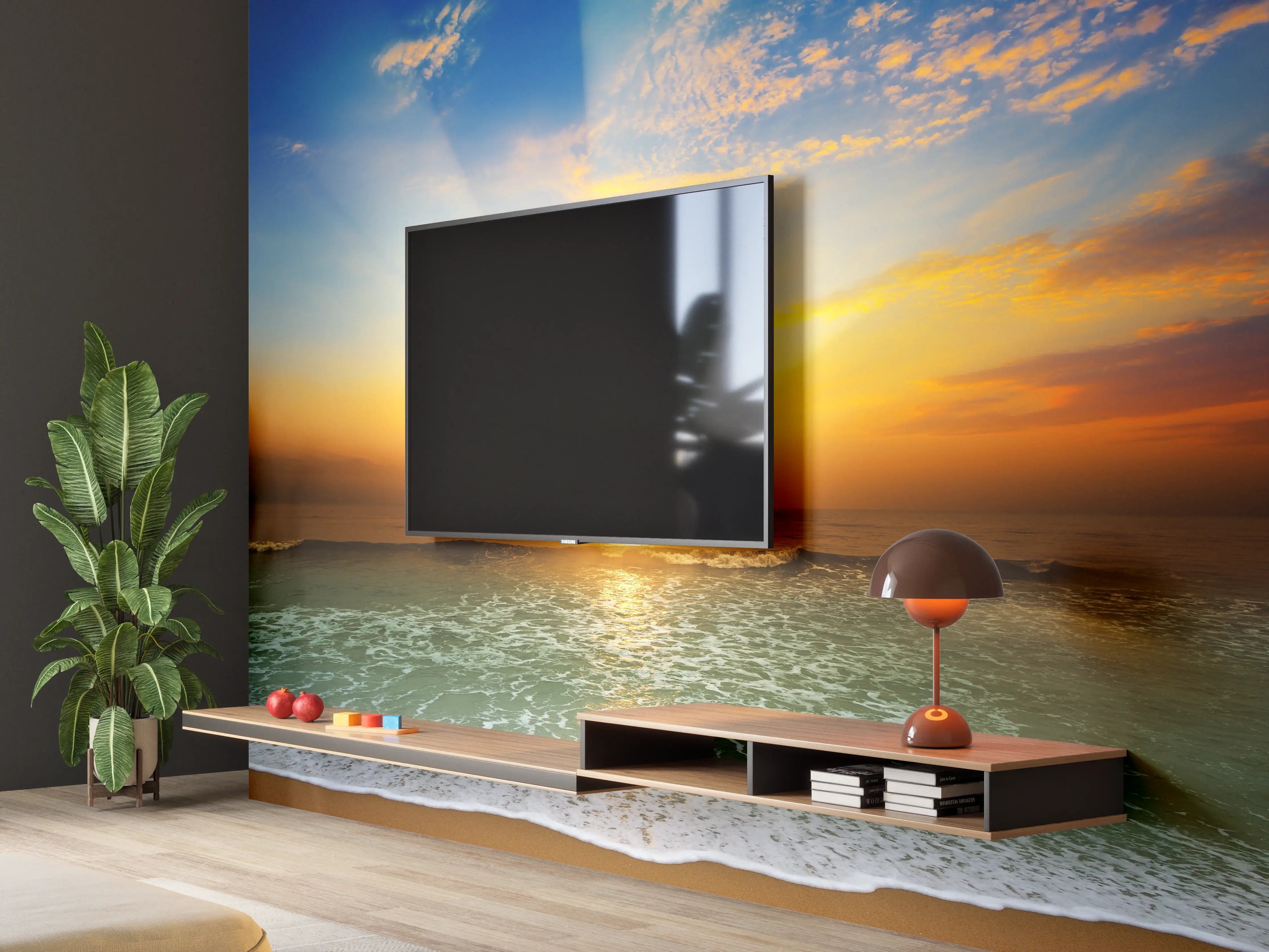 Wandverkleidung Wohnzimmer - Traumhafte Sonnenuntergangs-Szene am Meer