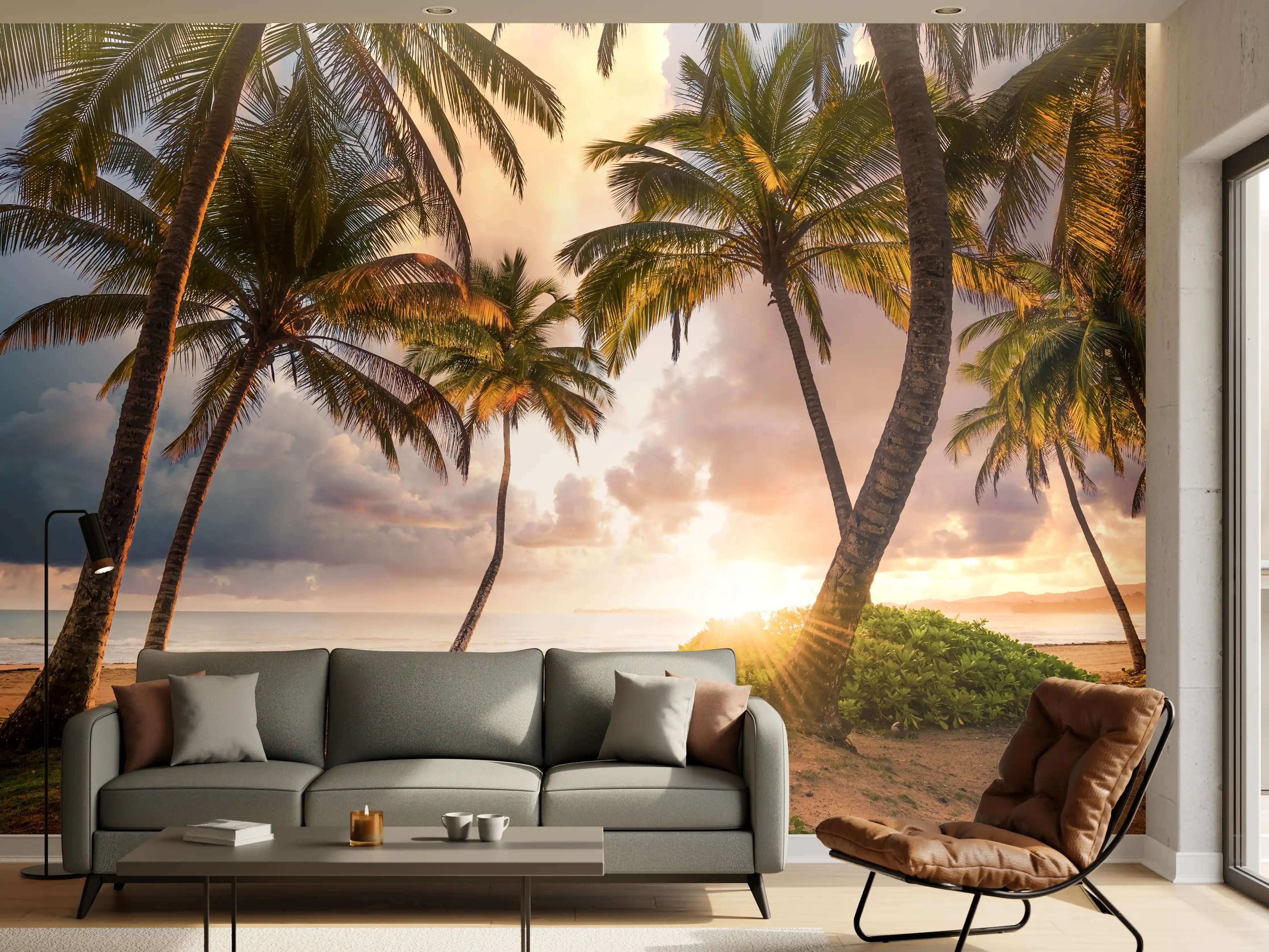 Wandverkleidung Wohnzimmer - Traumhafte Sonnenuntergangsstimmung am Strand