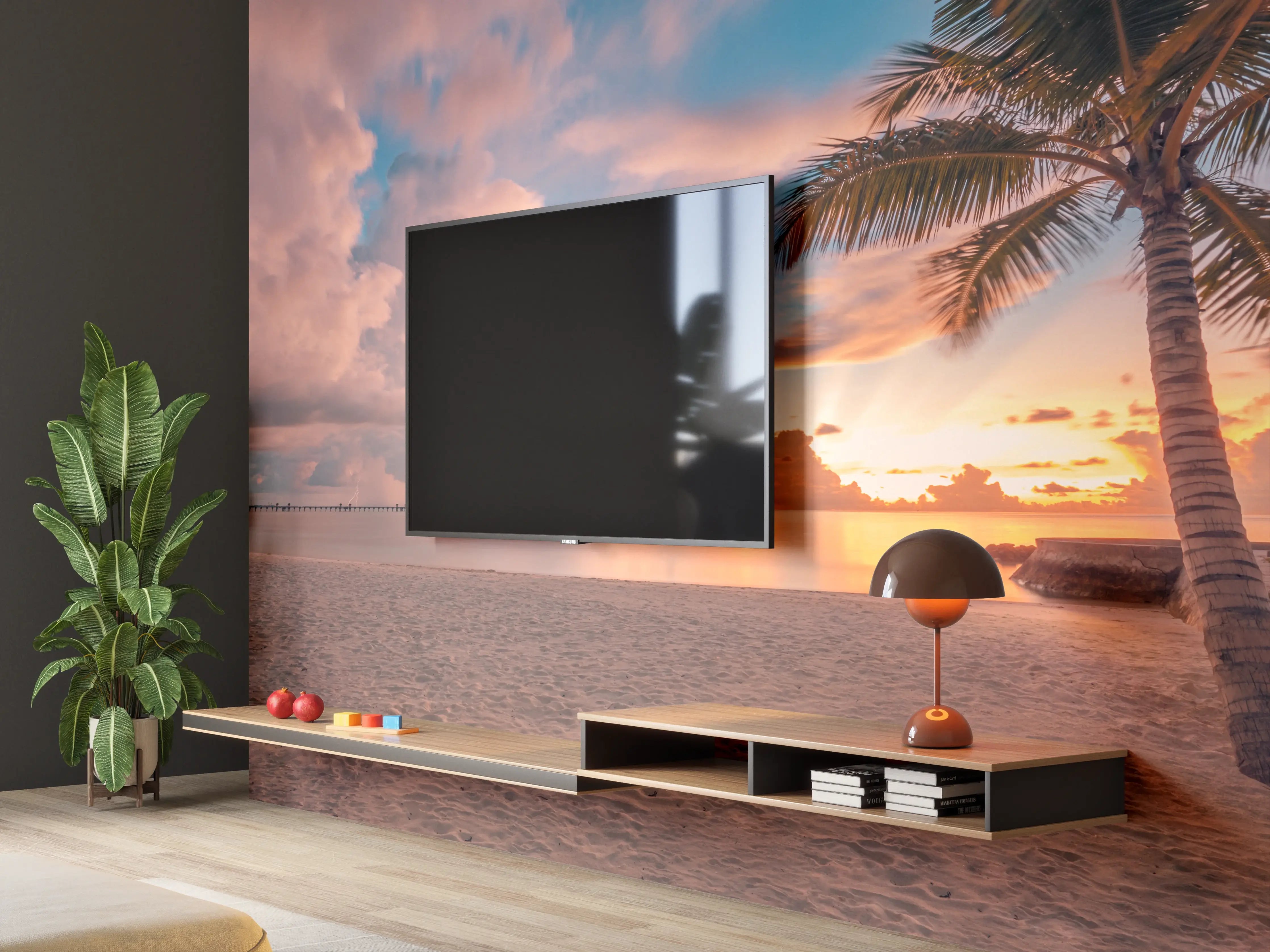 Wandverkleidung Wohnzimmer - Traumhafte Strandlandschaft bei Sonnenuntergang