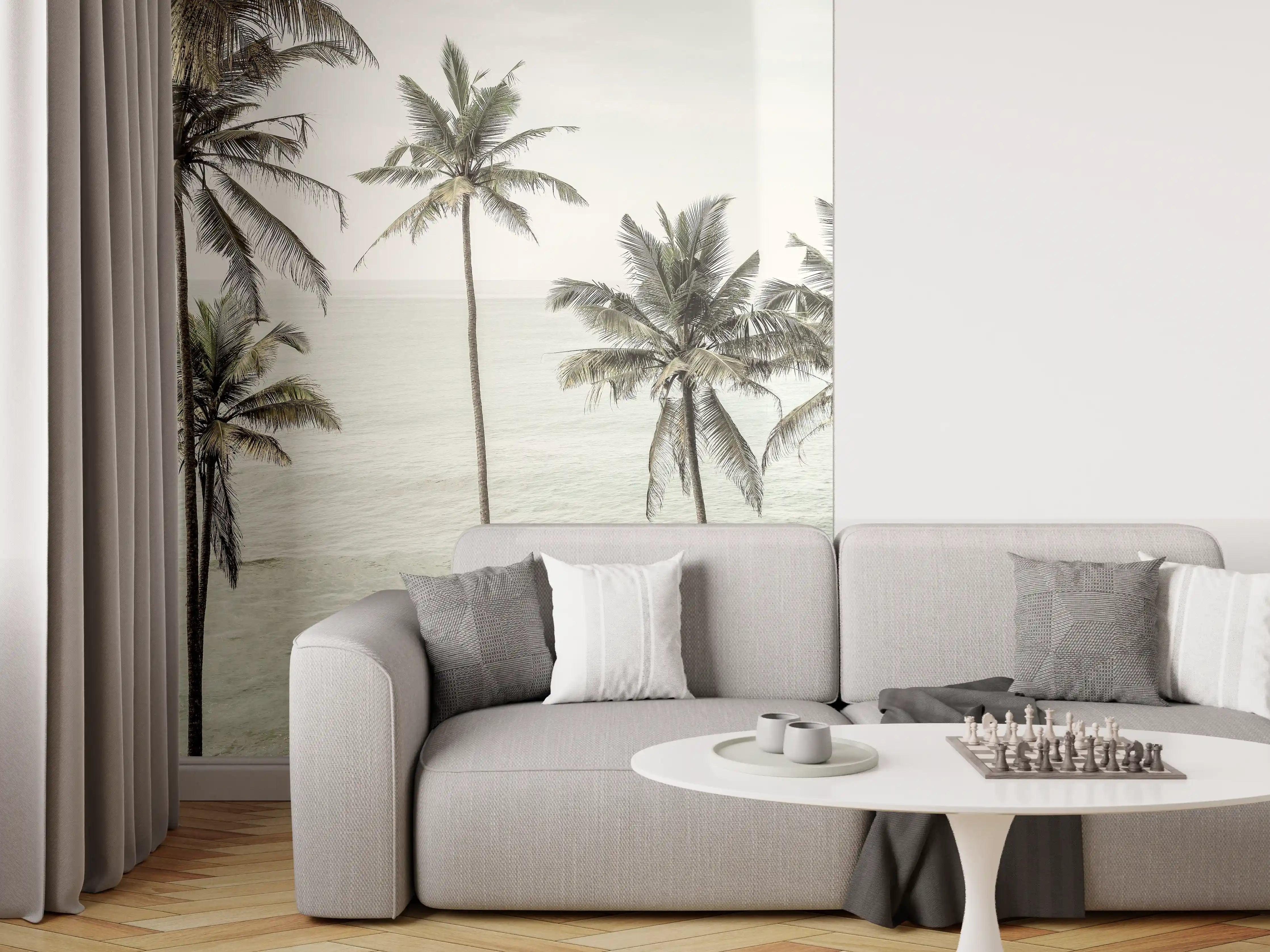 Wandverkleidung Wohnzimmer - Traumhafte Strandlandschaft mit Palmen