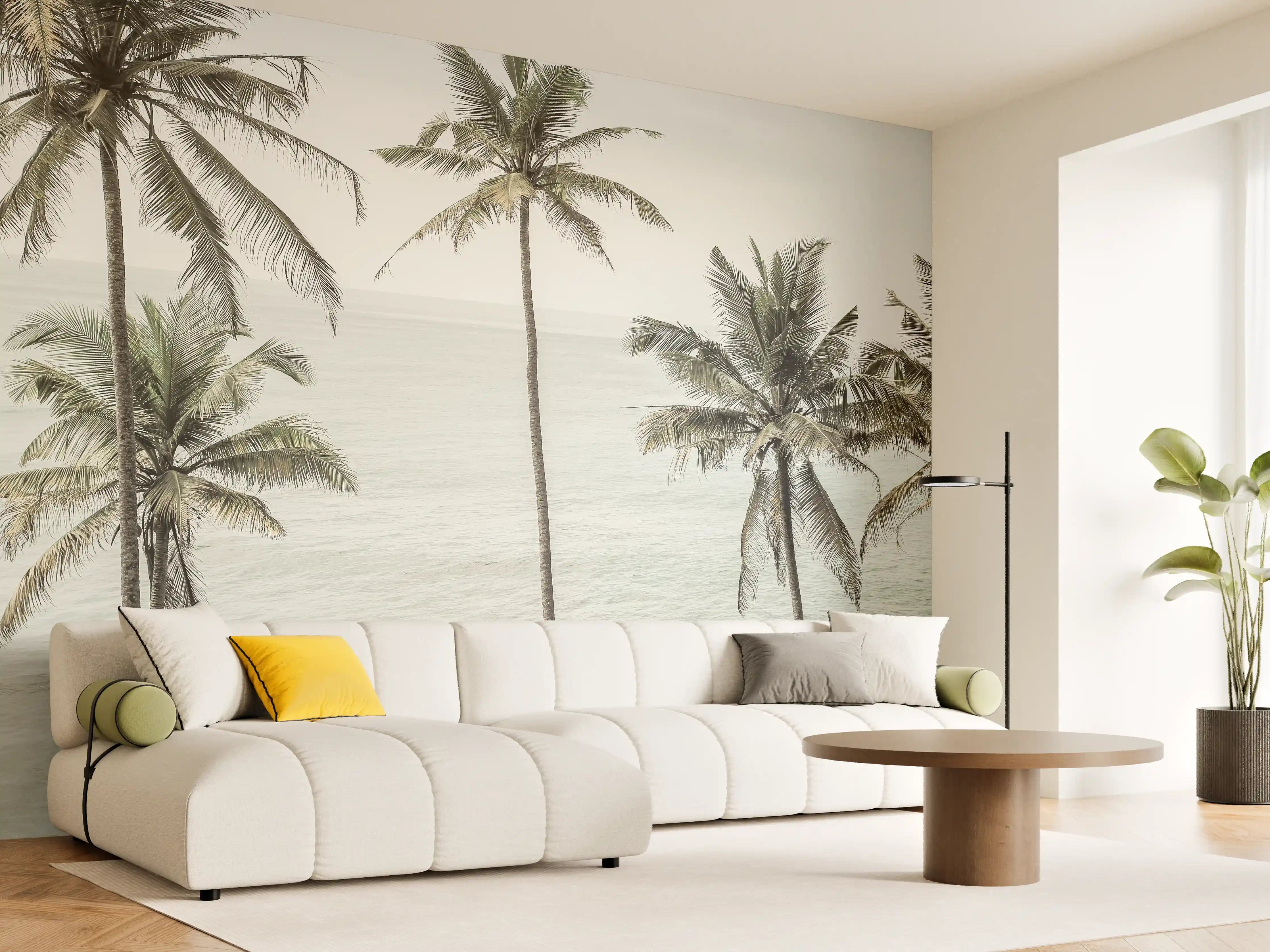 Wandverkleidung Wohnzimmer - Traumhafte Strandlandschaft mit Palmen