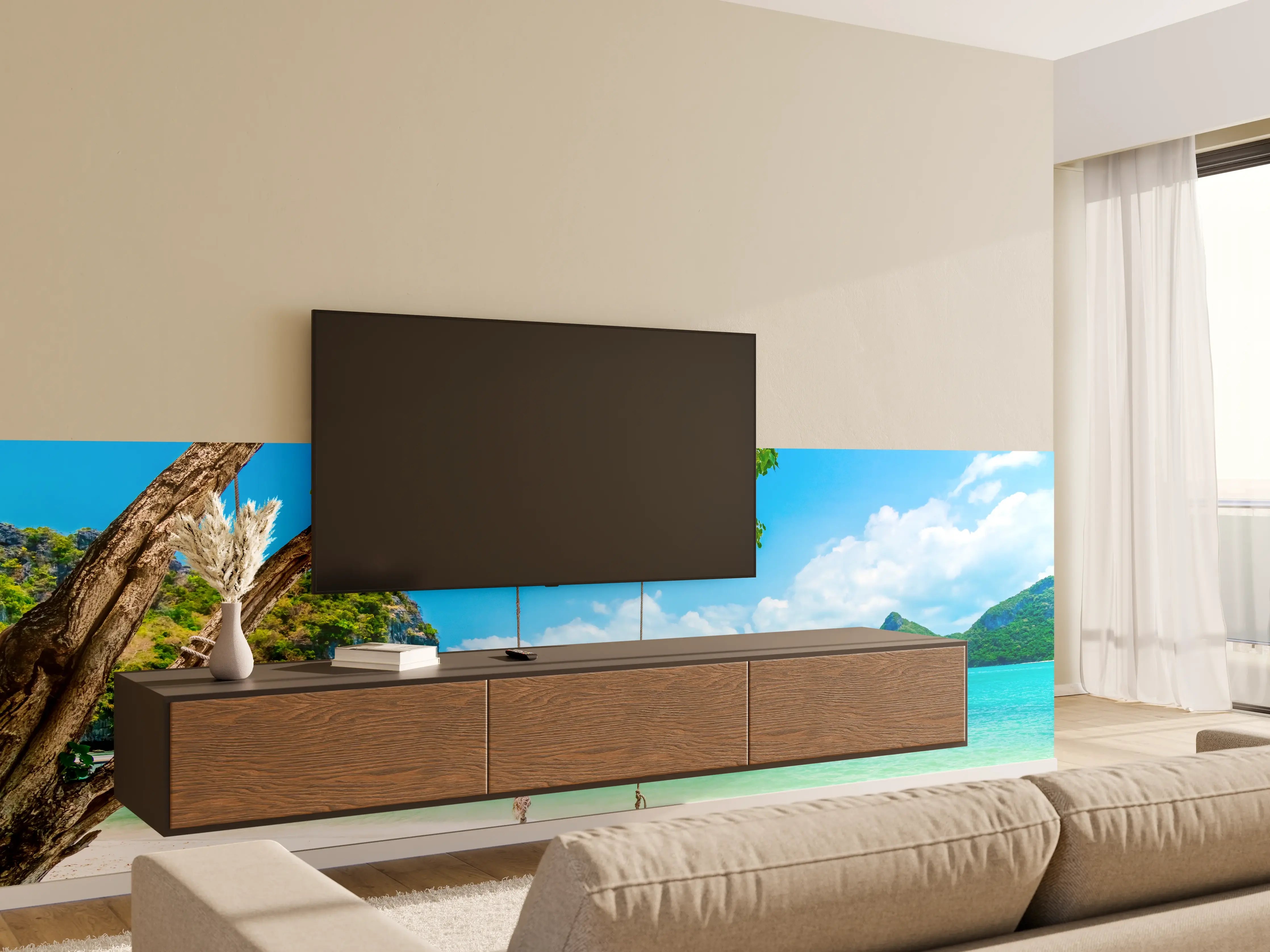 Wandverkleidung Wohnzimmer - Traumhafte Strandlandschaft mit Rutschbahn