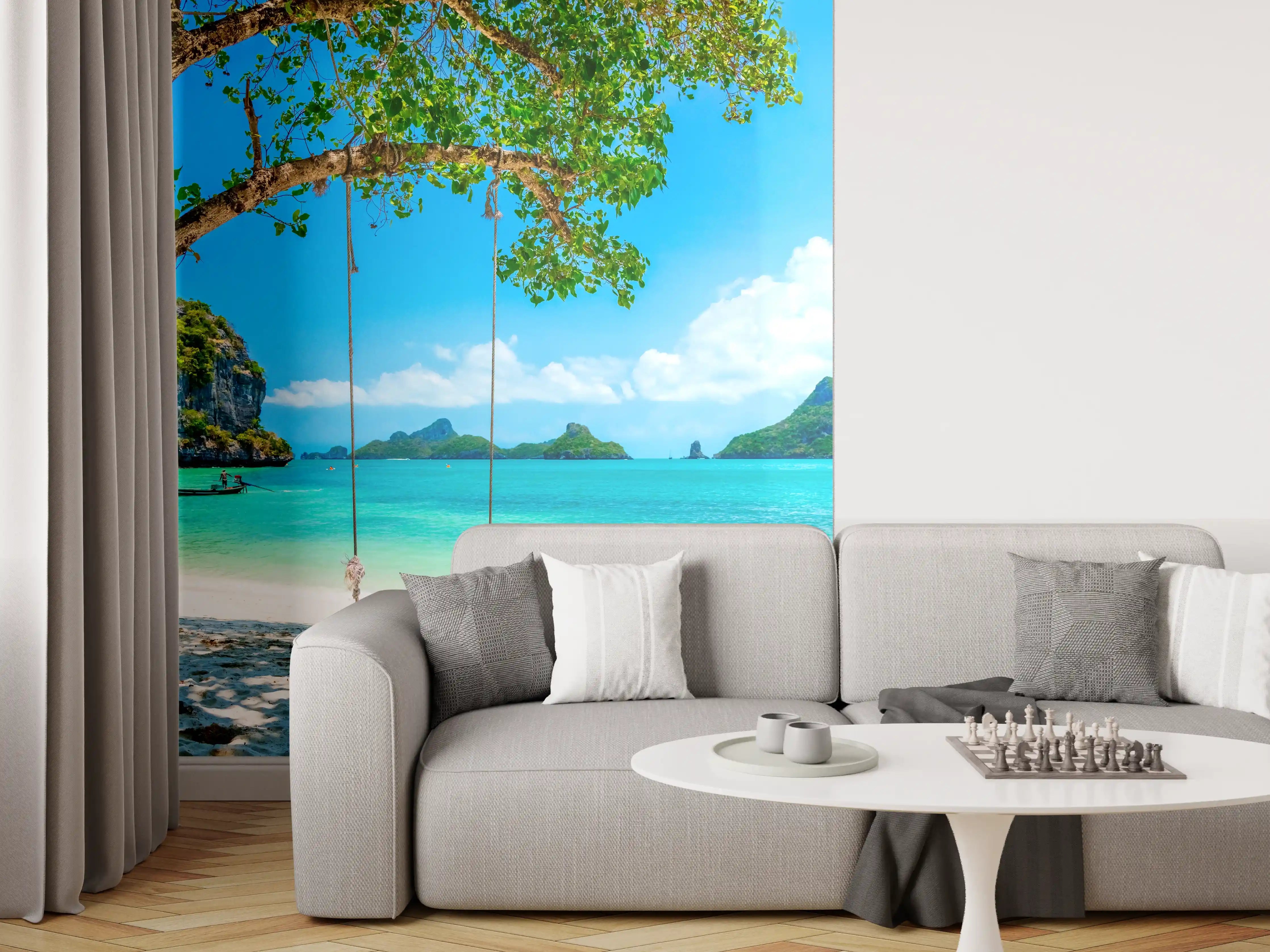 Wandverkleidung Wohnzimmer - Traumhafte Strandlandschaft mit Rutschbahn