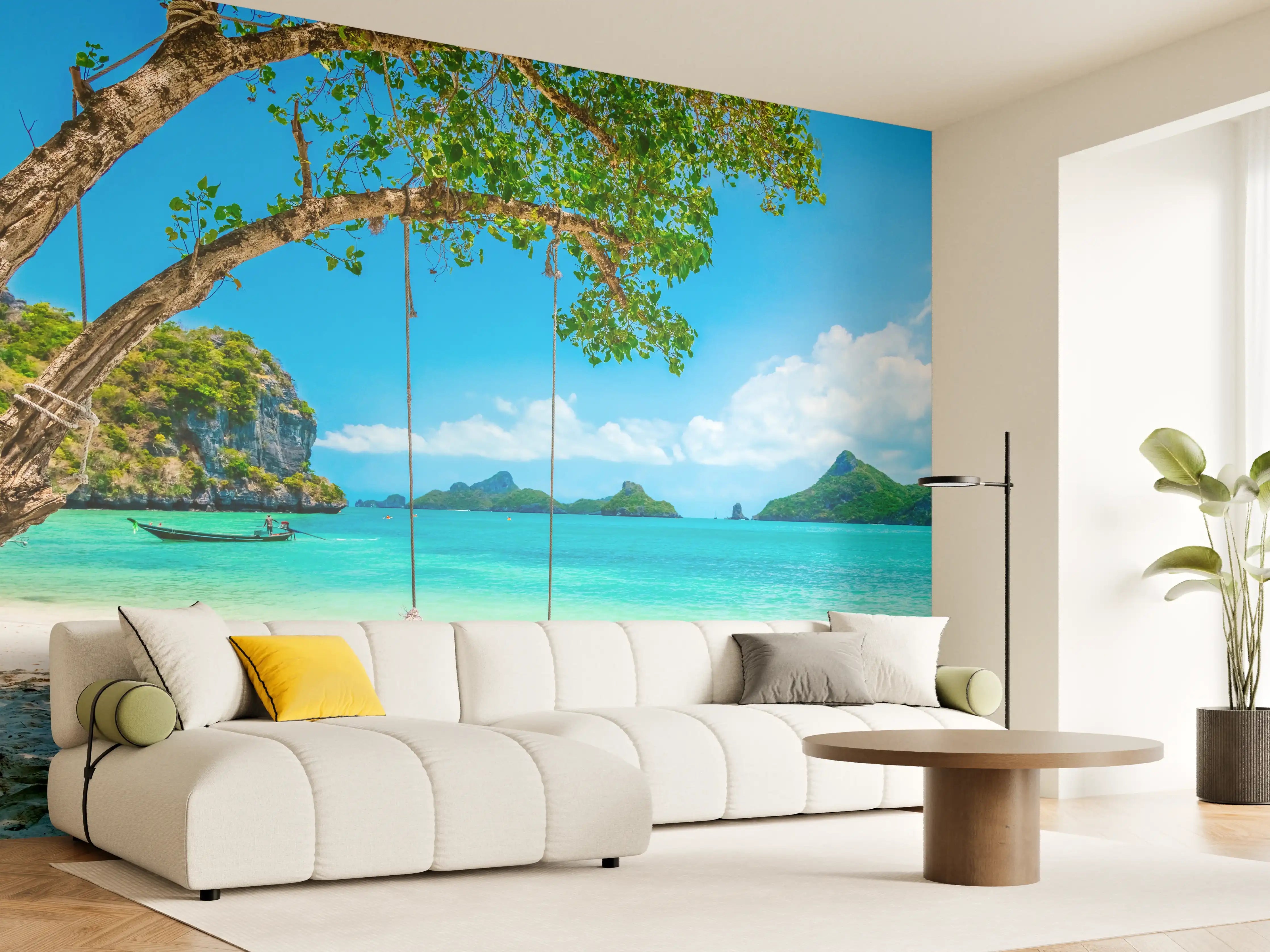 Wandverkleidung Wohnzimmer - Traumhafte Strandlandschaft mit Rutschbahn