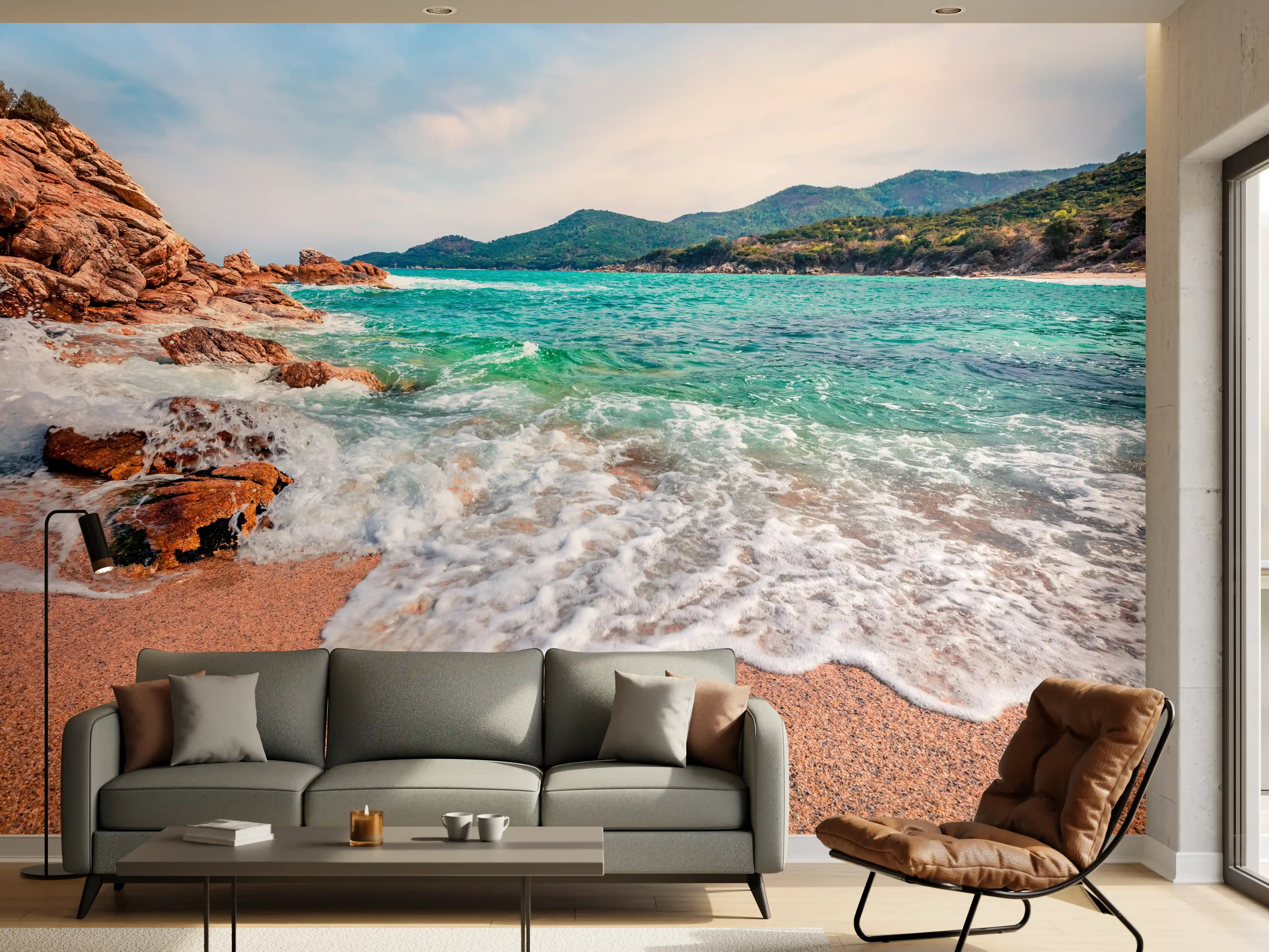 Wandverkleidung Wohnzimmer - Traumhafte Strandlandschaft mit klarem Wasser