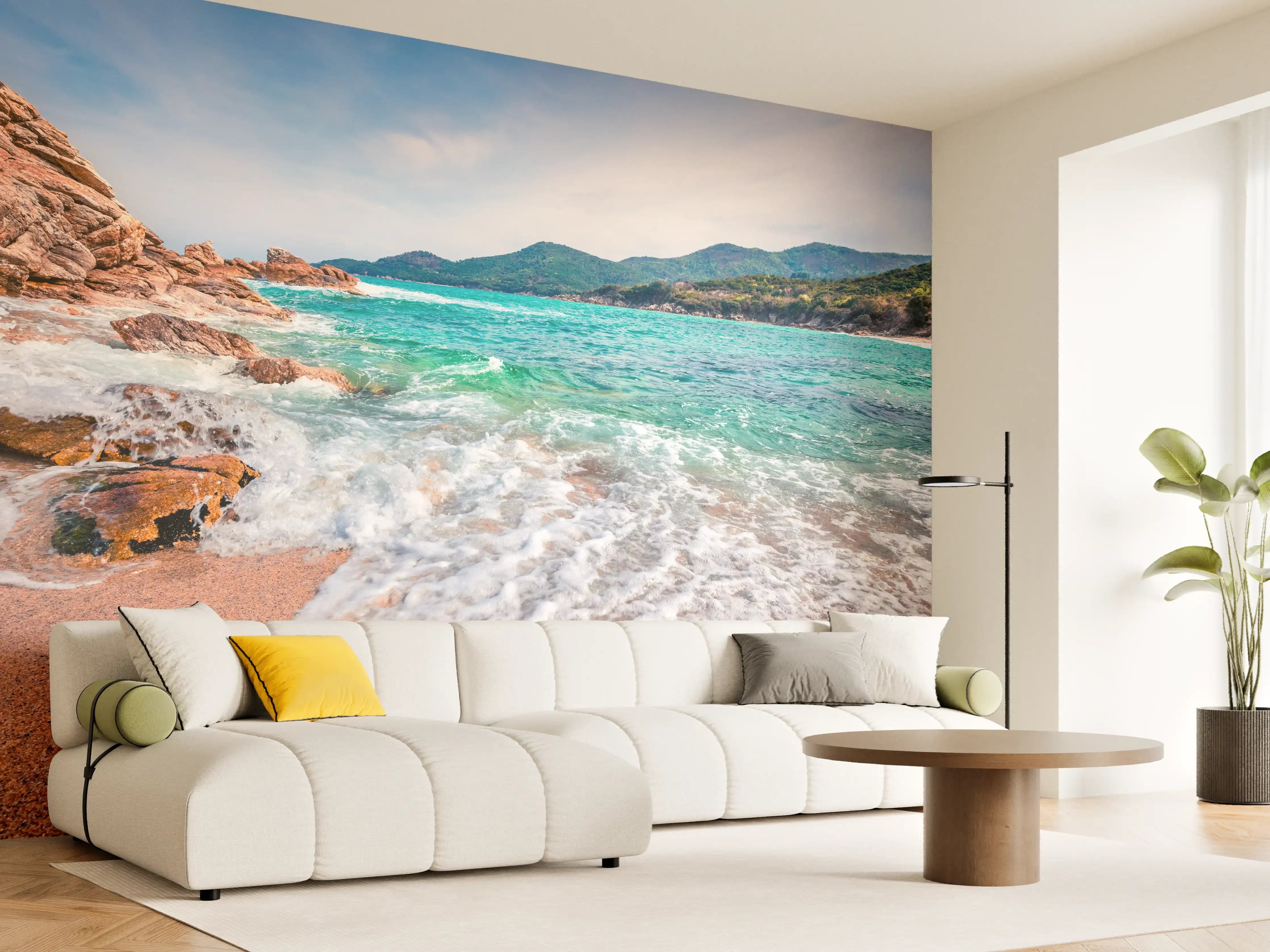 Wandverkleidung Wohnzimmer - Traumhafte Strandlandschaft mit klarem Wasser