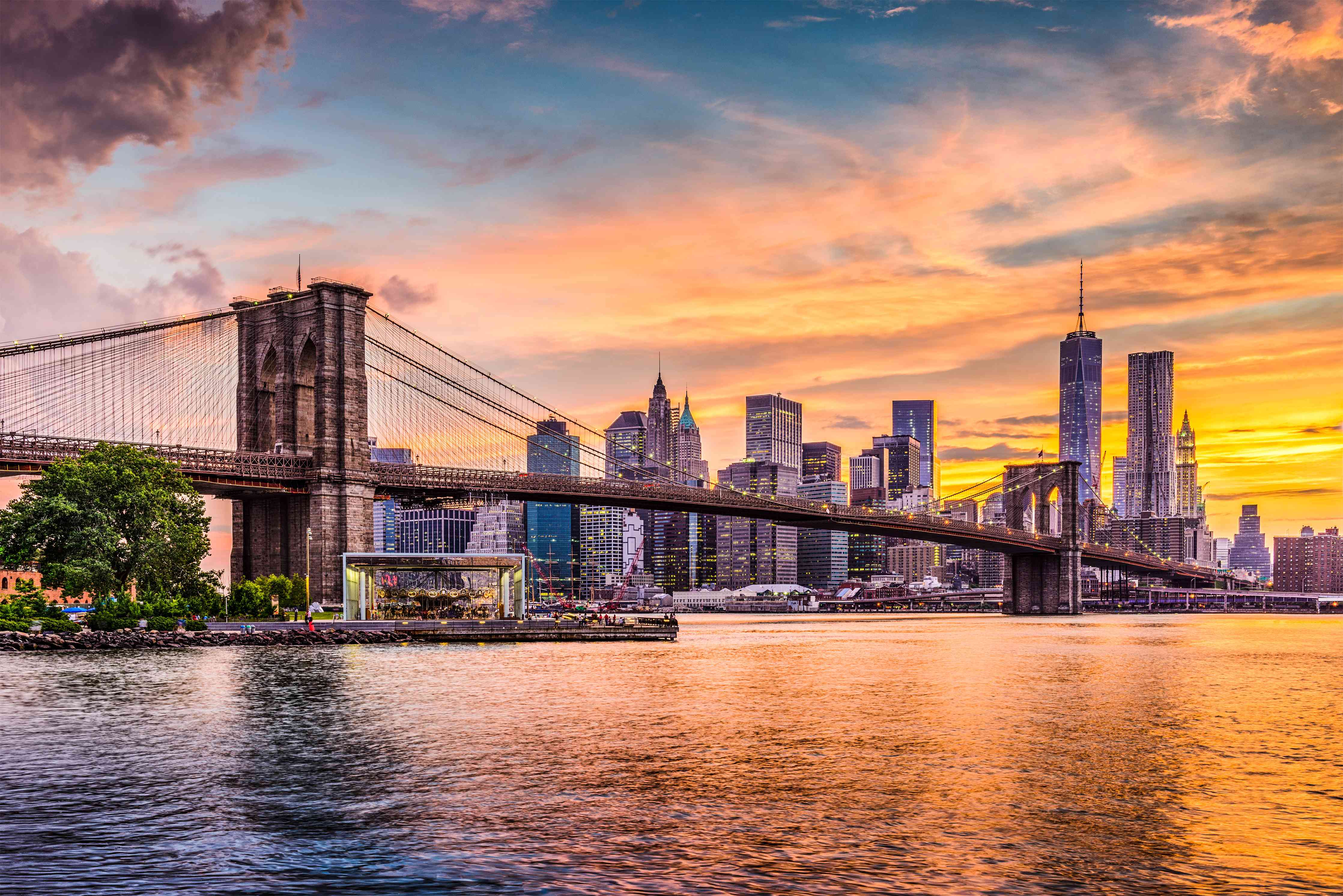 Wandverkleidung Wohnzimmer-Traumhafter Blick auf New York bei Sonnenuntergang