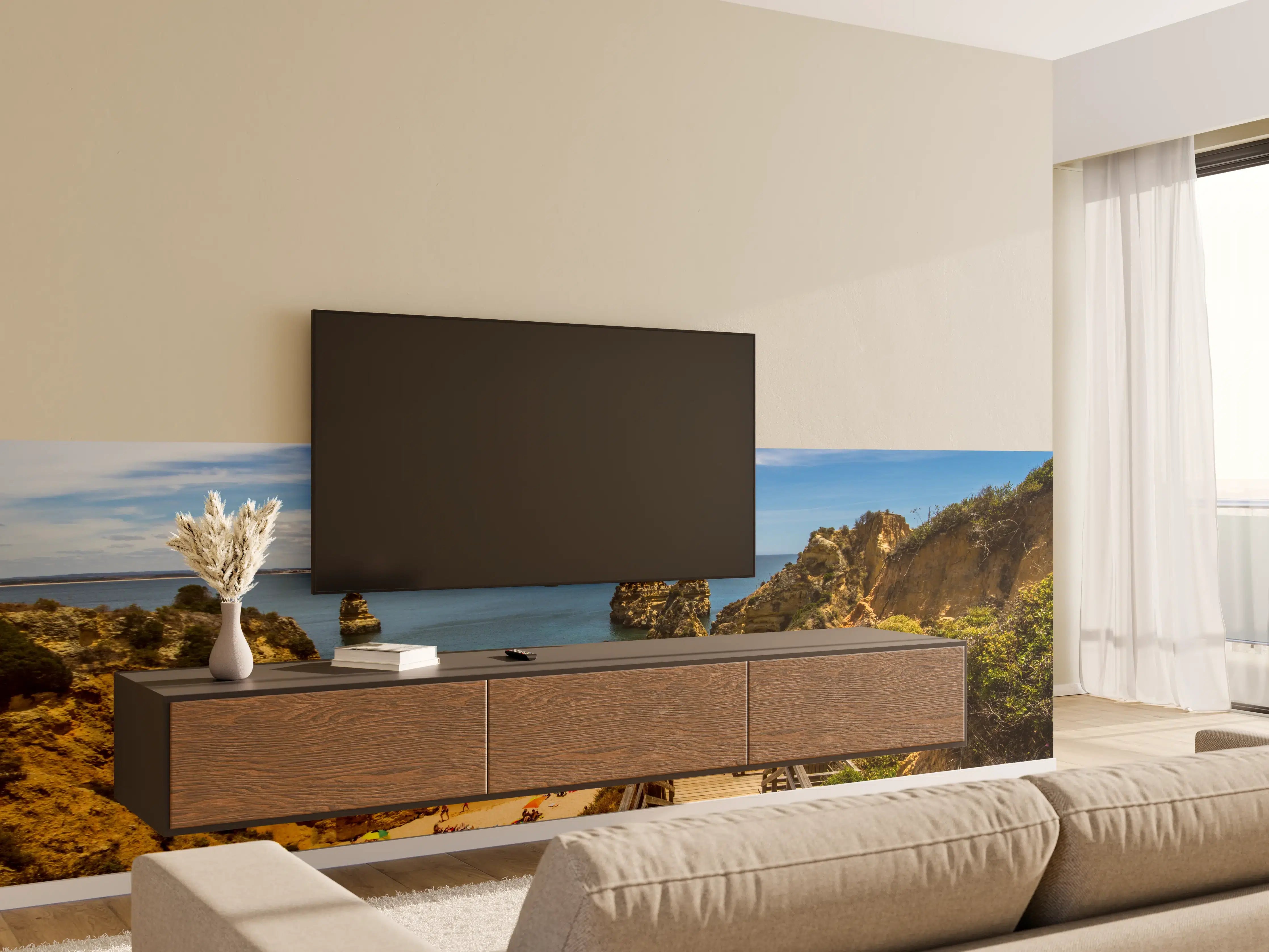 Wandverkleidung Wohnzimmer - Traumhafter Blick auf eine Küste mit Sandstrand