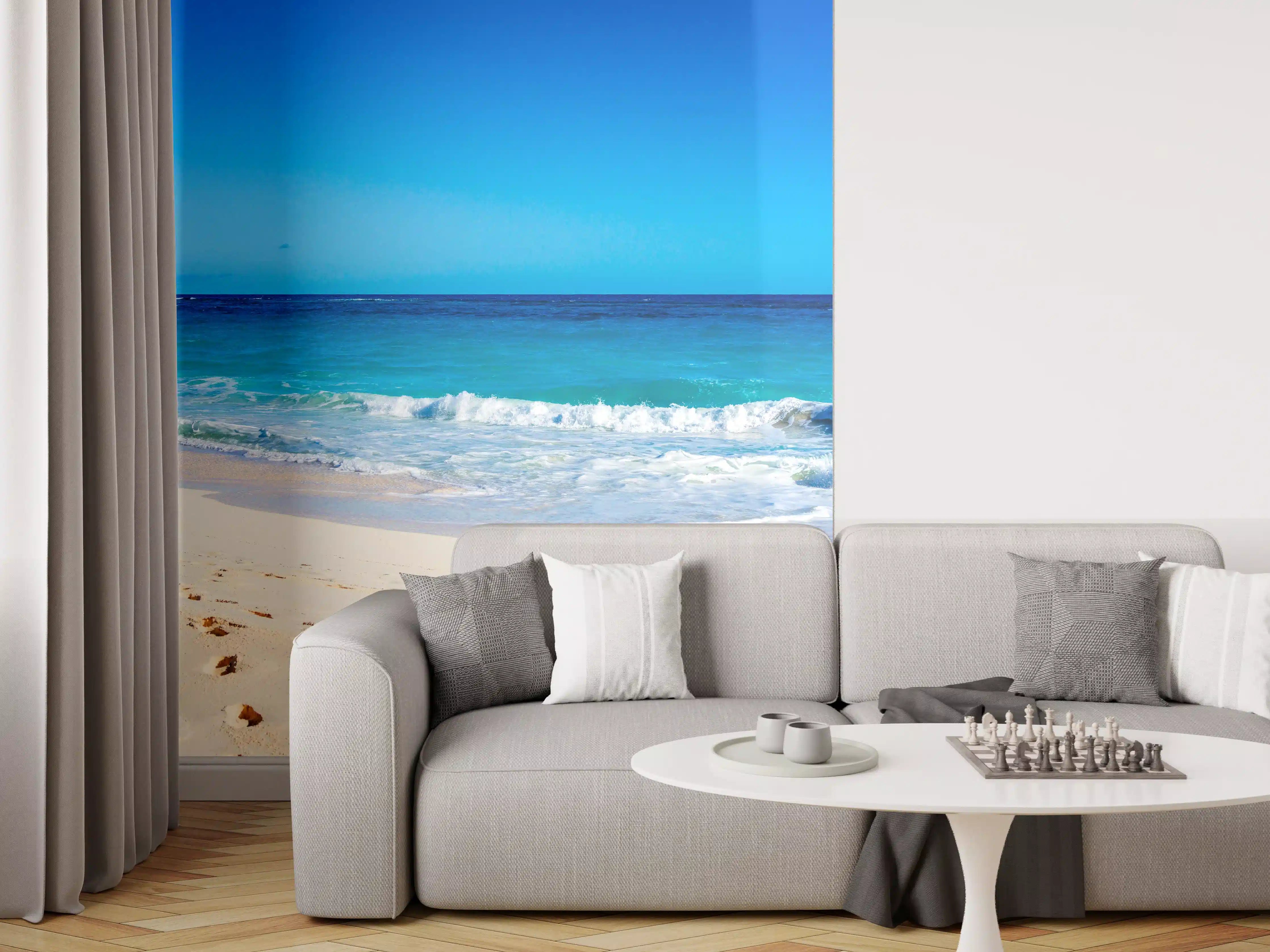 Wandverkleidung Wohnzimmer - Traumhafter Strand mit klarem Wasser