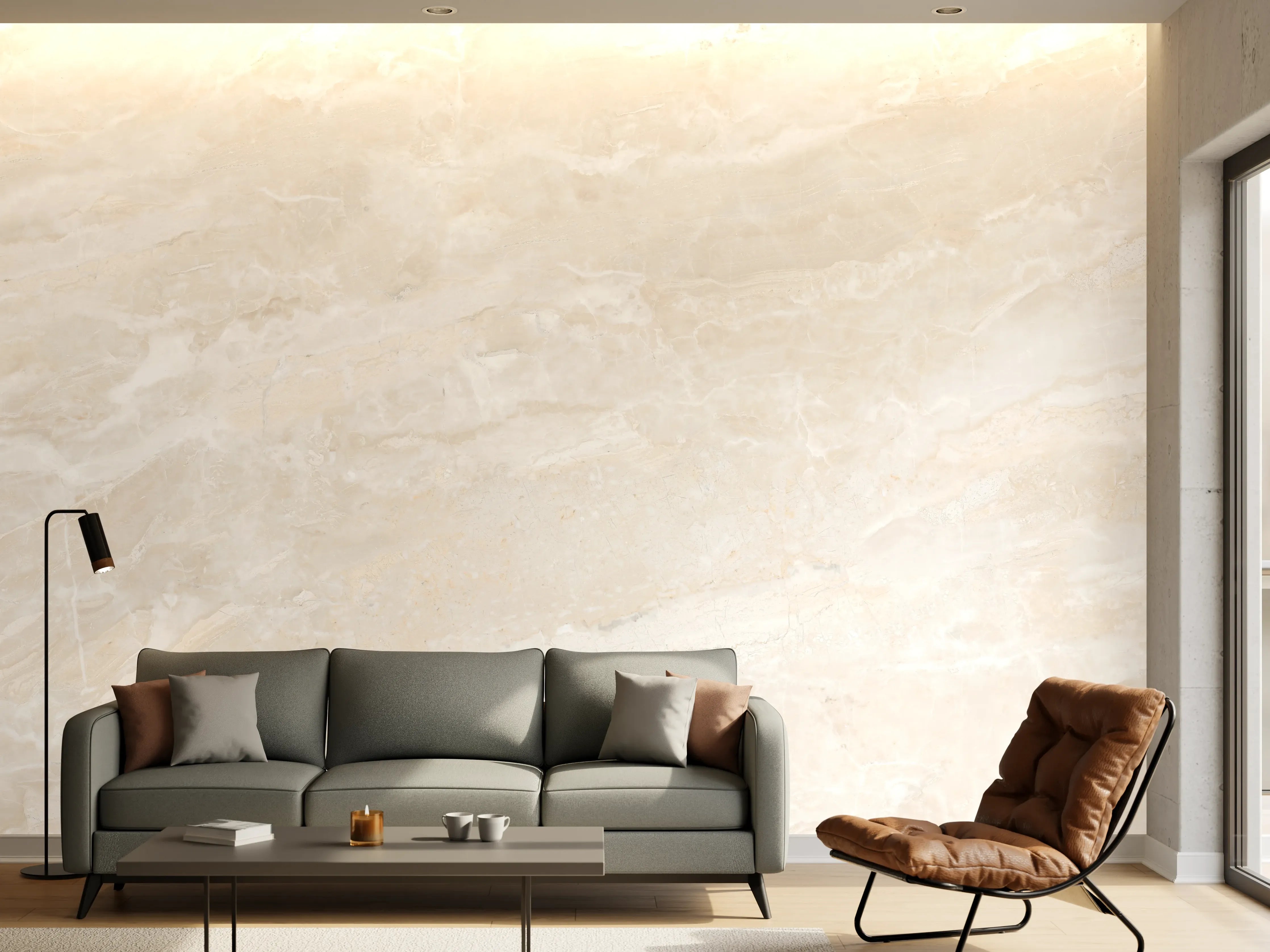 Wandverkleidung Wohnzimmer - Travertin italienischer Marmor