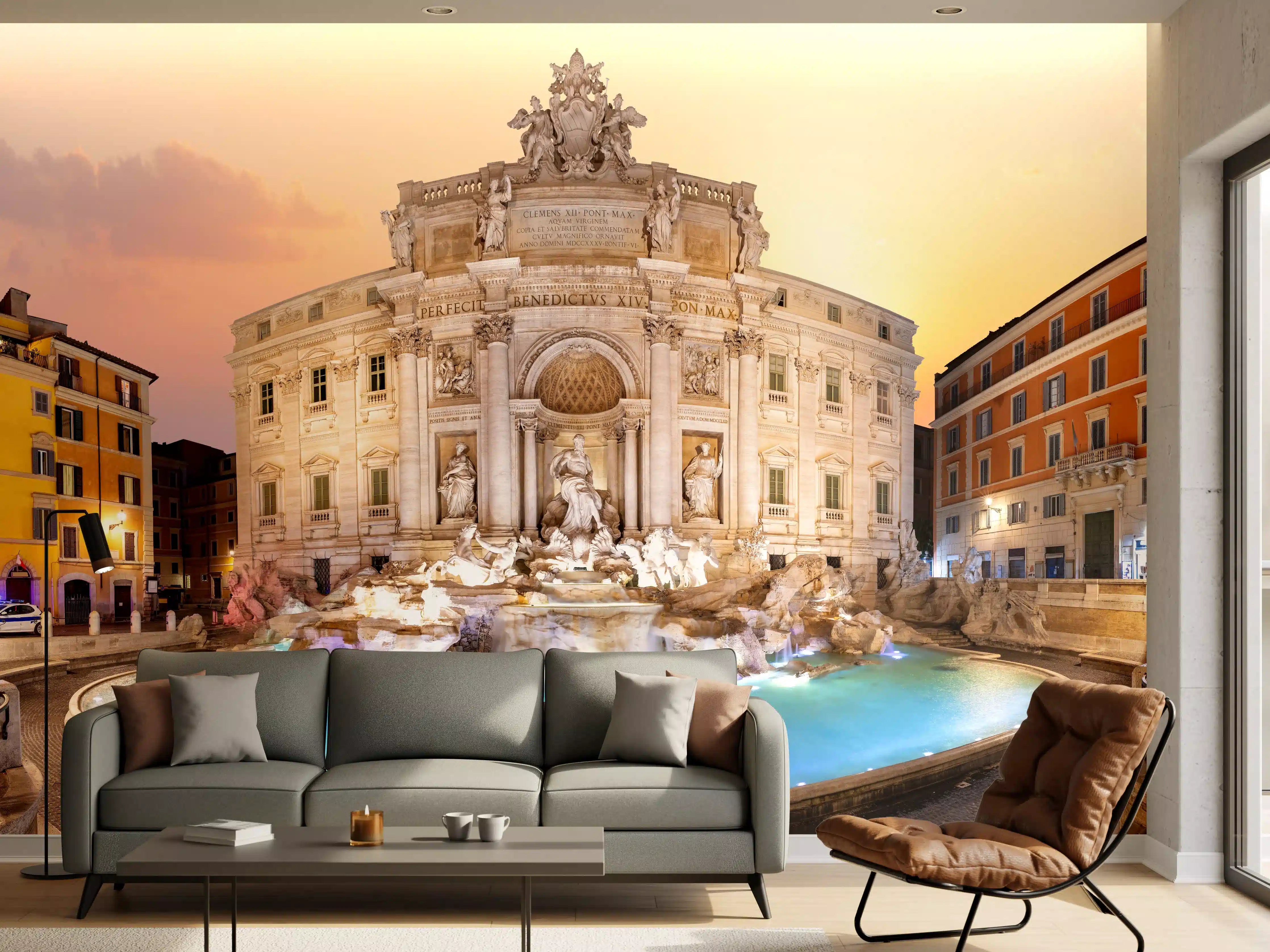 Wandverkleidung Wohnzimmer - Trevi-Brunnen bei Sonnenaufgang