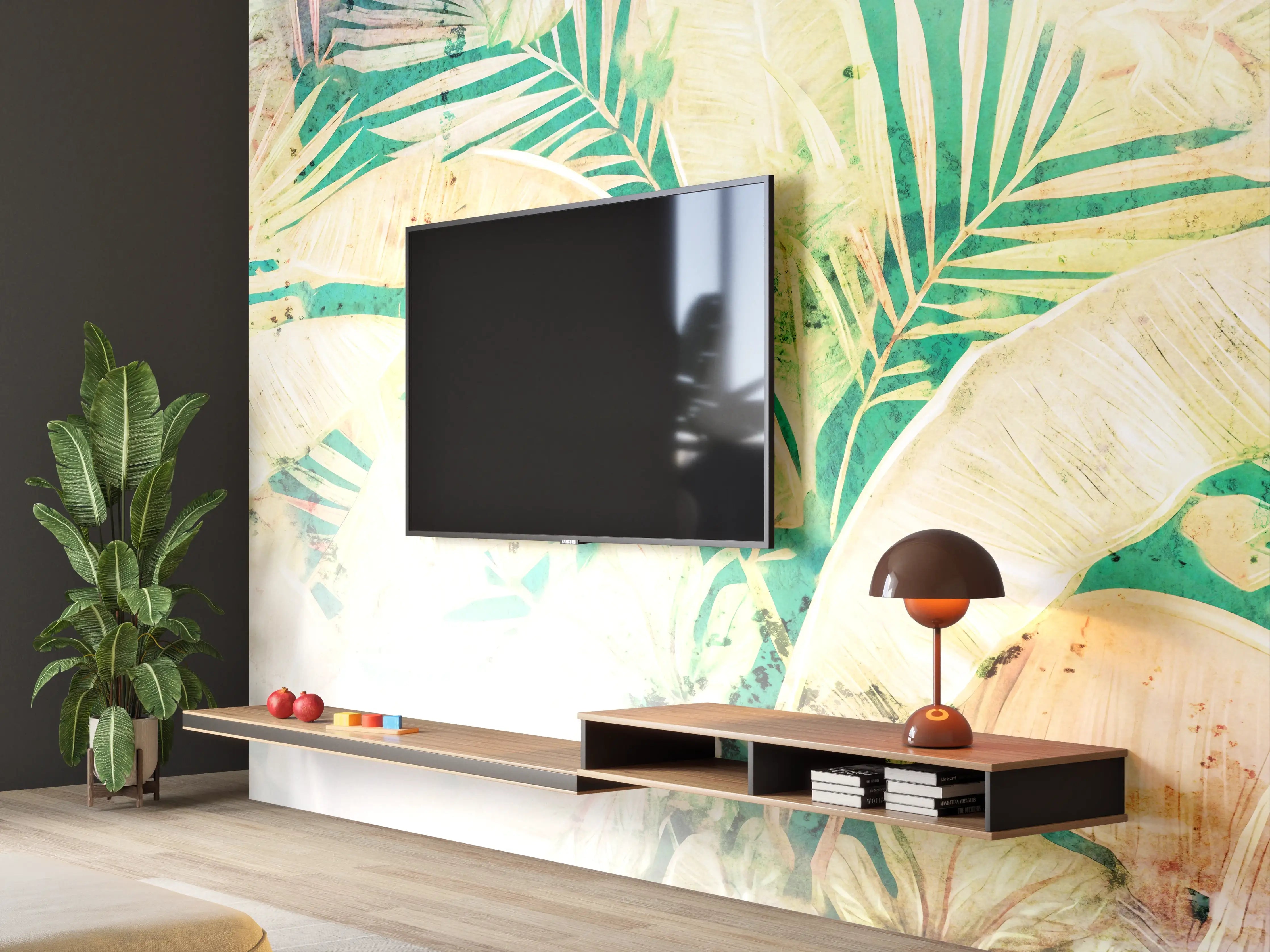 Wandverkleidung Wohnzimmer - Tropische Blätter - Frische Naturoptik
