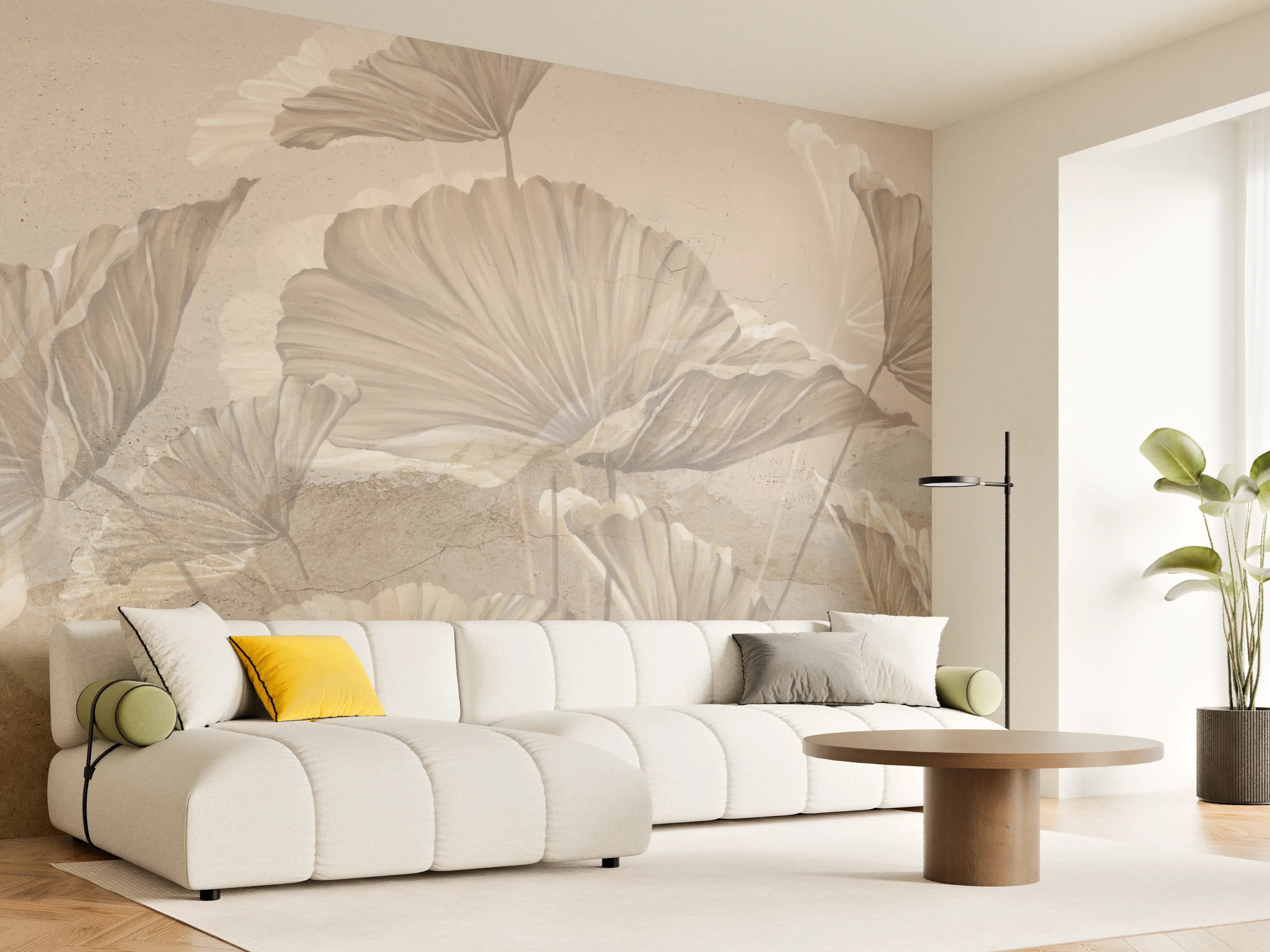 Wandverkleidung Wohnzimmer - Tropische Blätter - Zeichnung