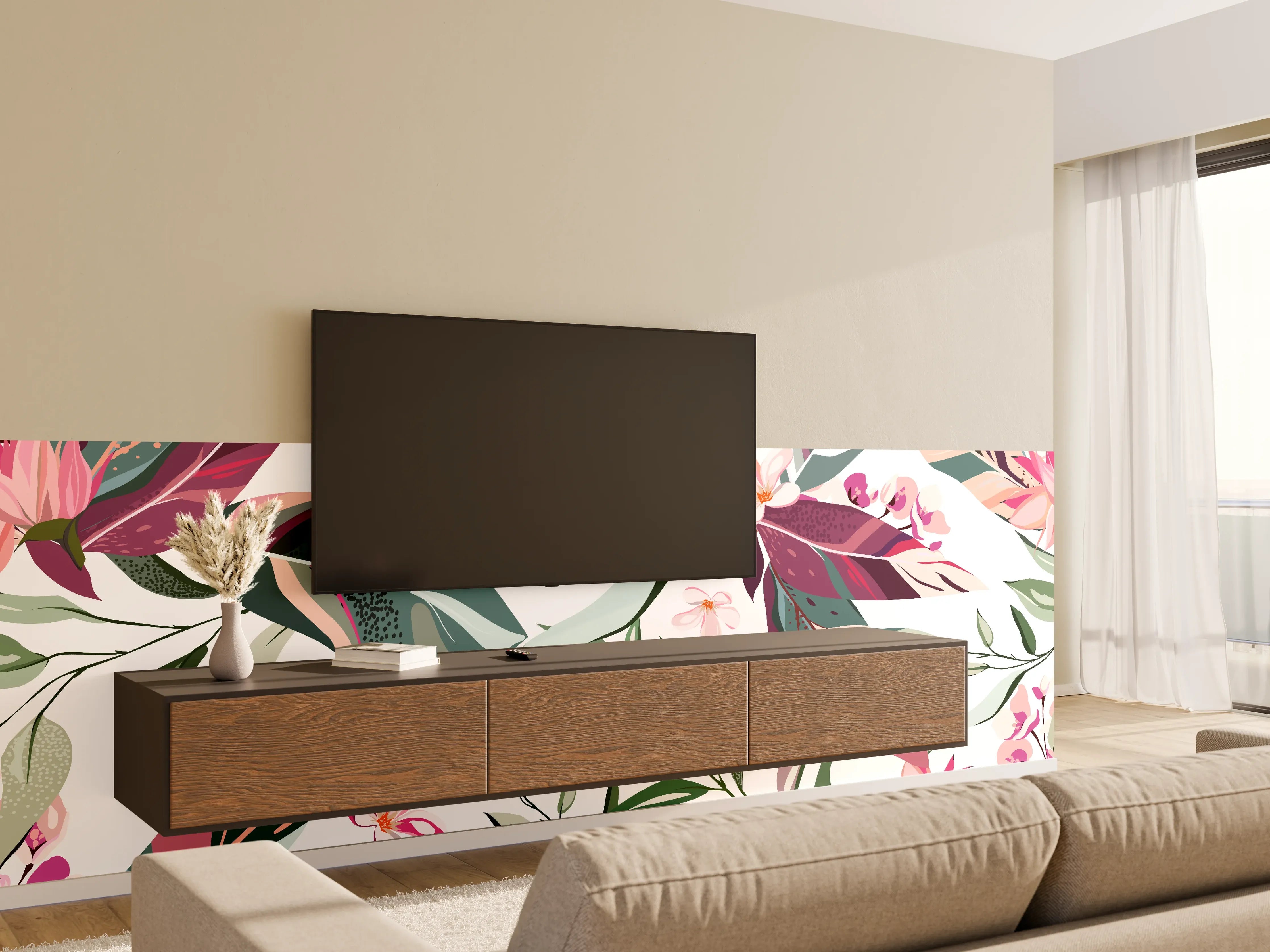 Wandverkleidung Wohnzimmer - Tropische Blumenkunst