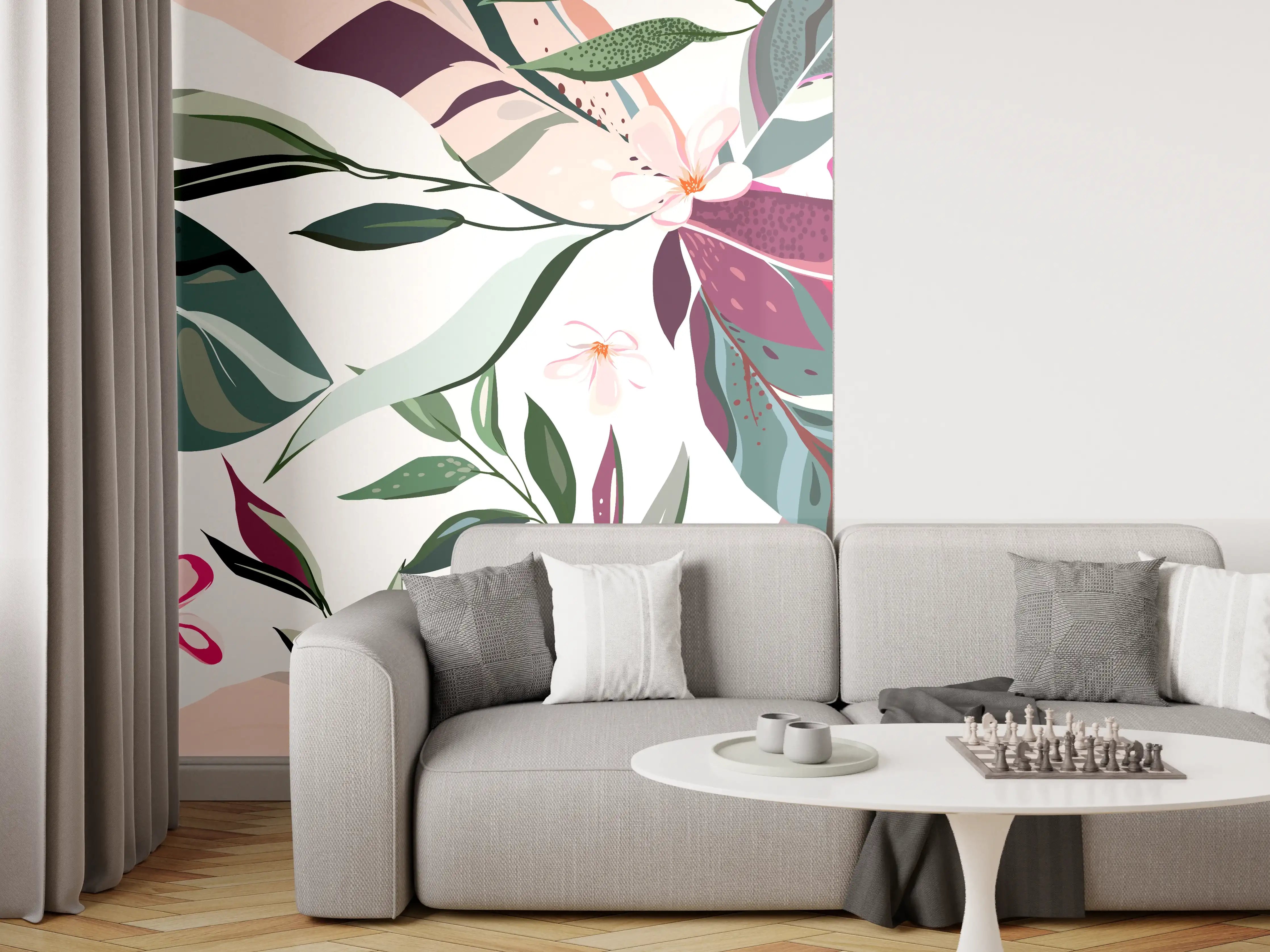 Wandverkleidung Wohnzimmer - Tropische Blumenkunst