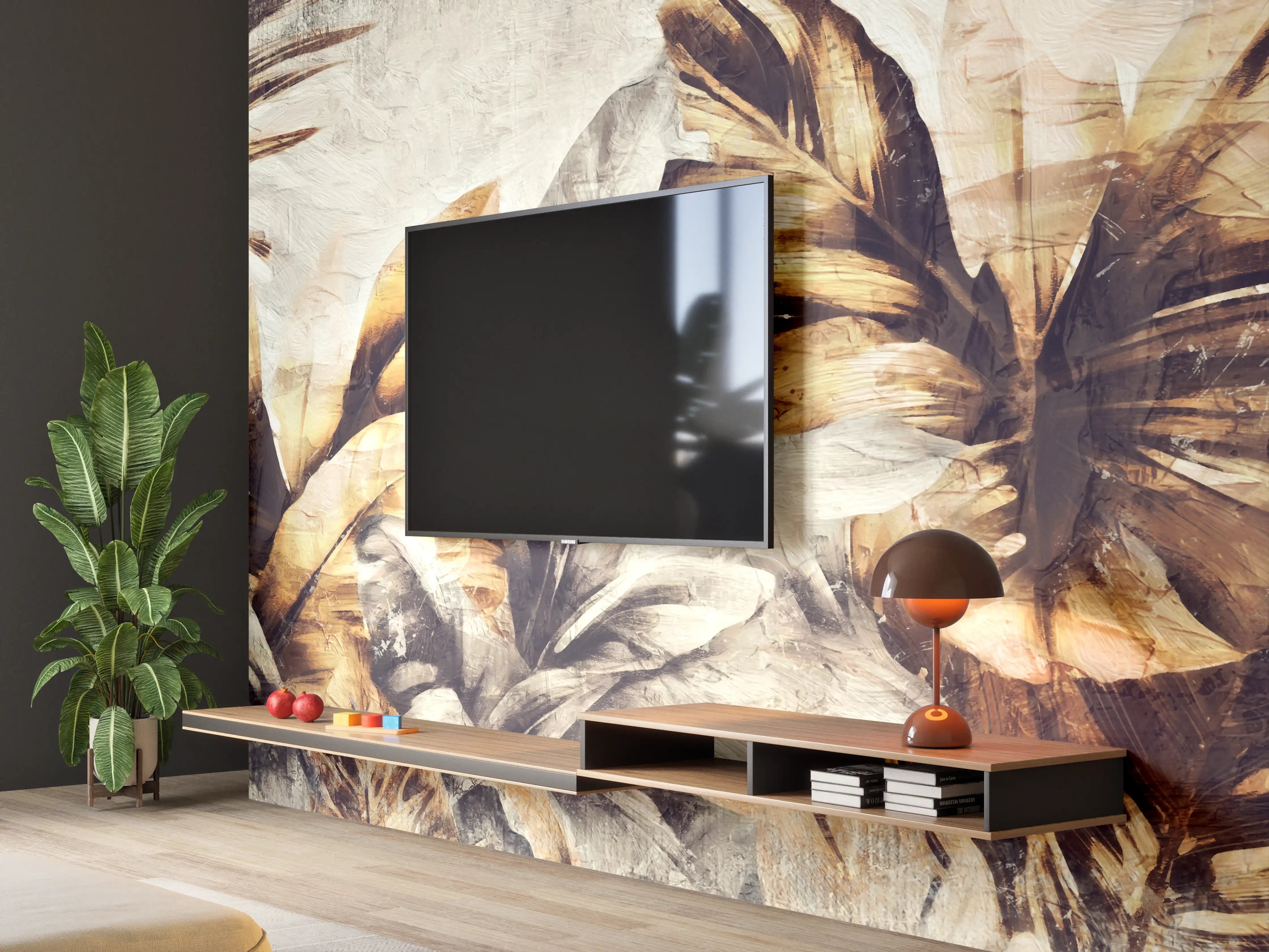 Wandverkleidung Wohnzimmer - Tropische Dschungelpanorama-Kunst