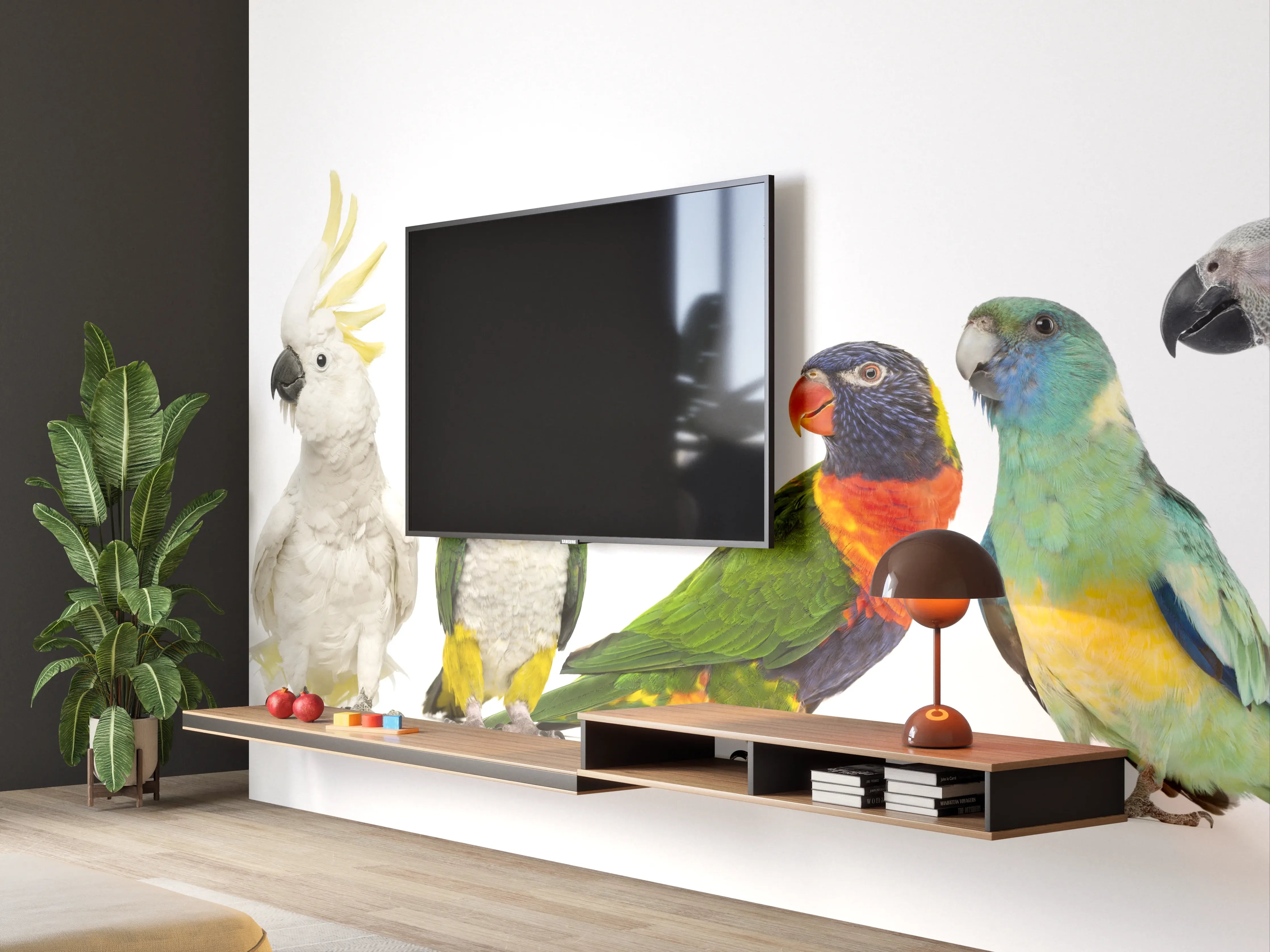 Wandverkleidung Wohnzimmer - Tropische Papageien - Exotisch
