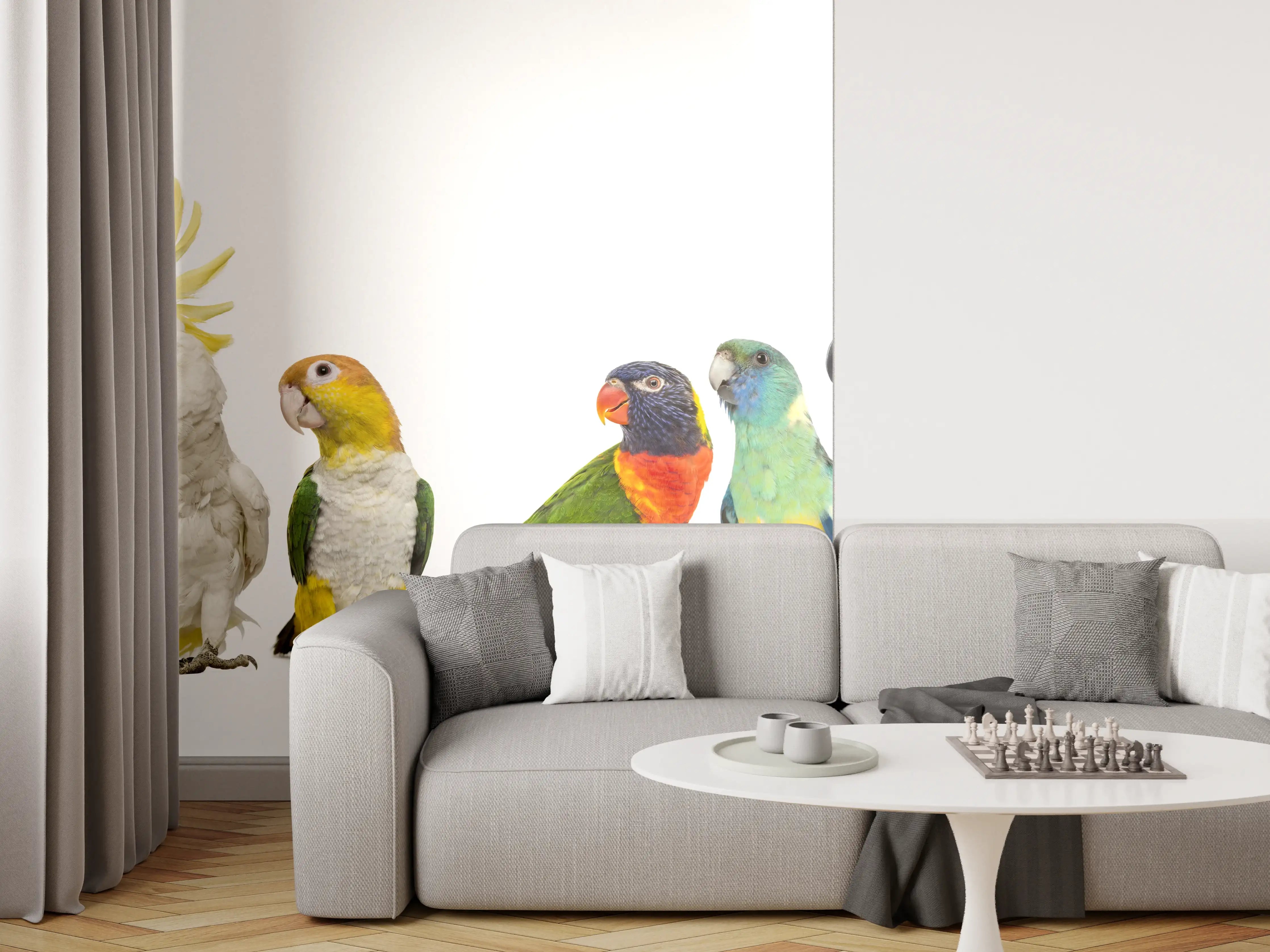 Wandverkleidung Wohnzimmer - Tropische Papageien - Exotisch