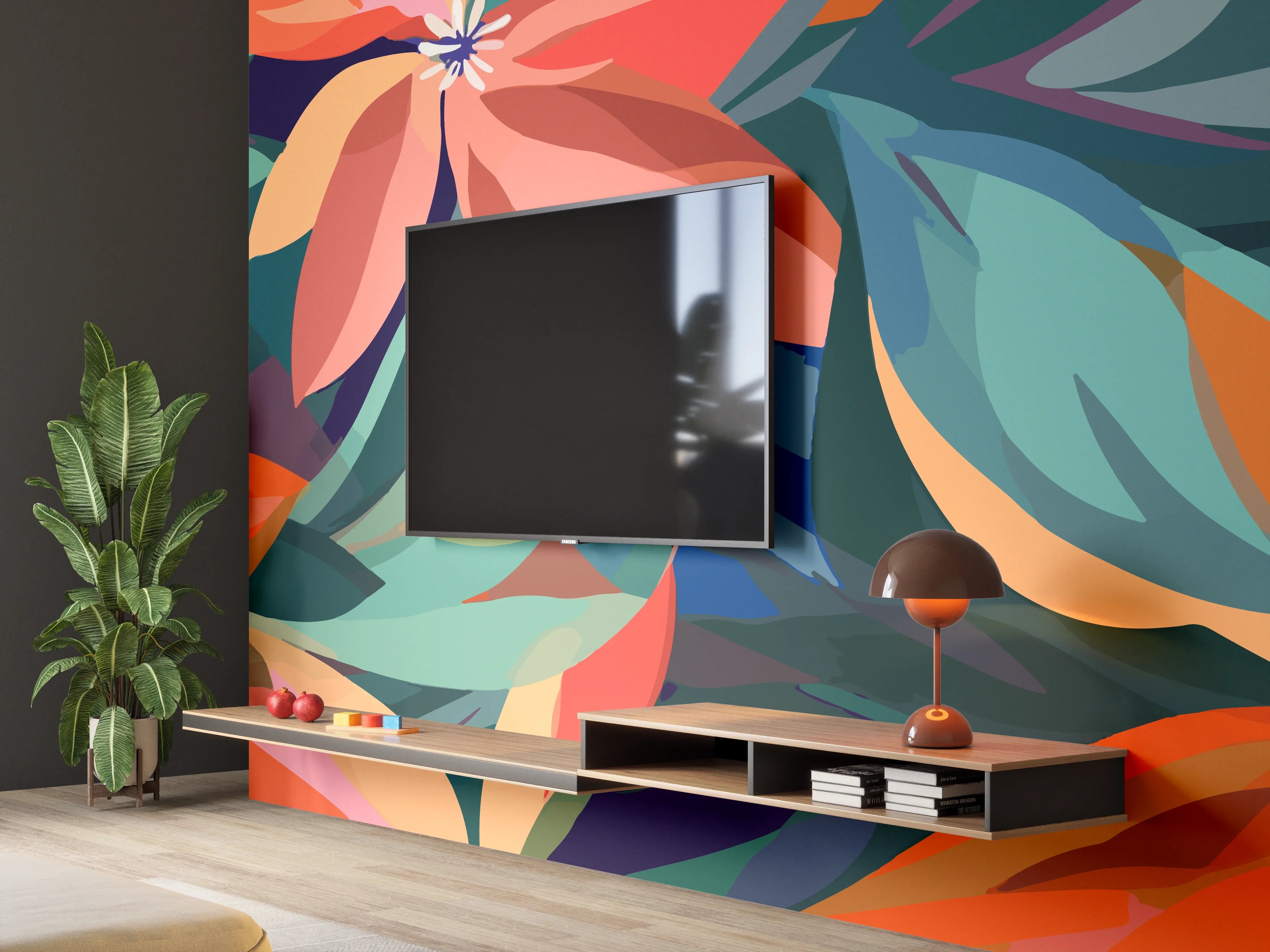 Wandverkleidung Wohnzimmer - Tropische Petals Koralle-Grün
