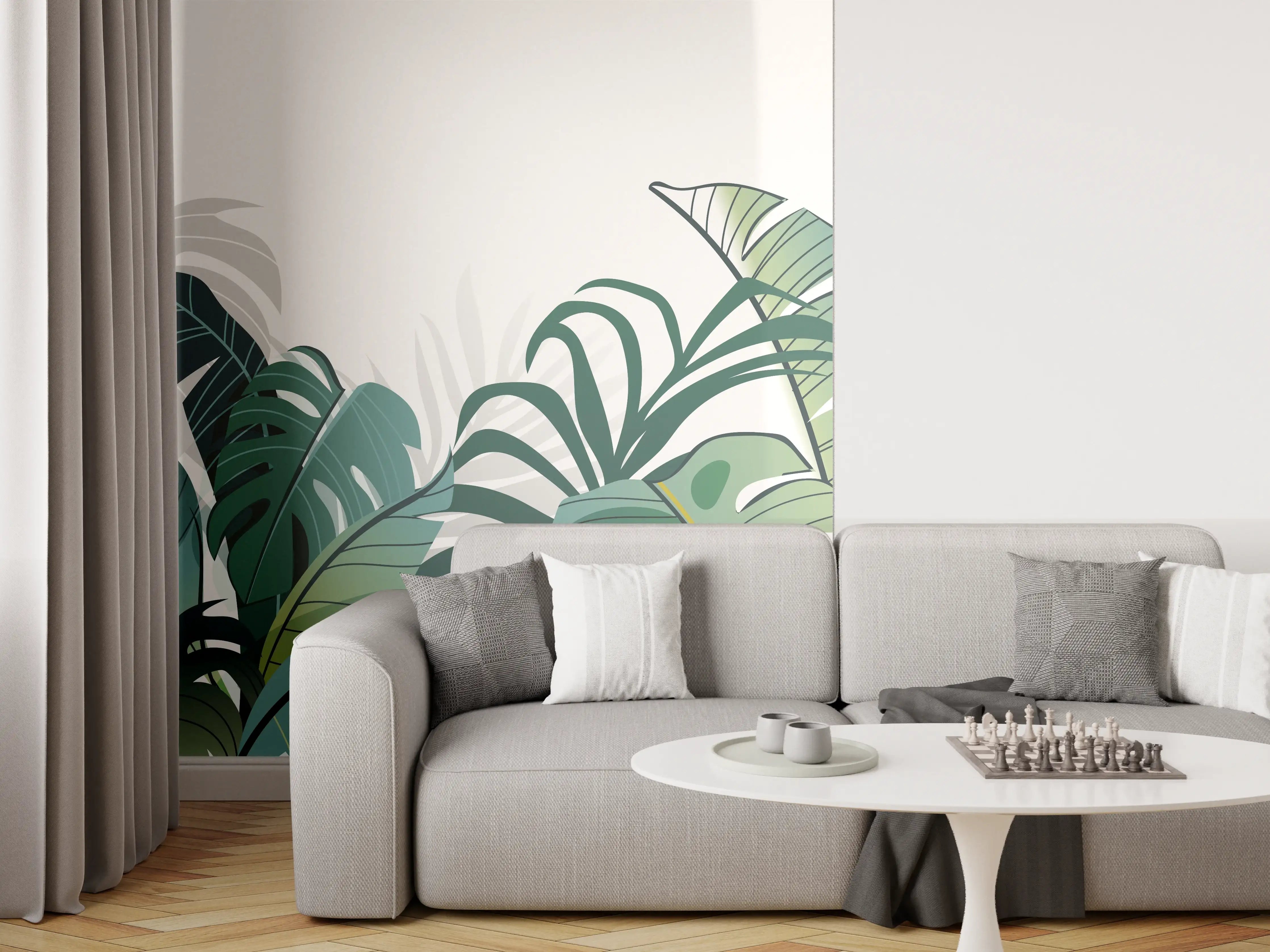 Wandverkleidung Wohnzimmer - Tropische Pflanzen Illustration