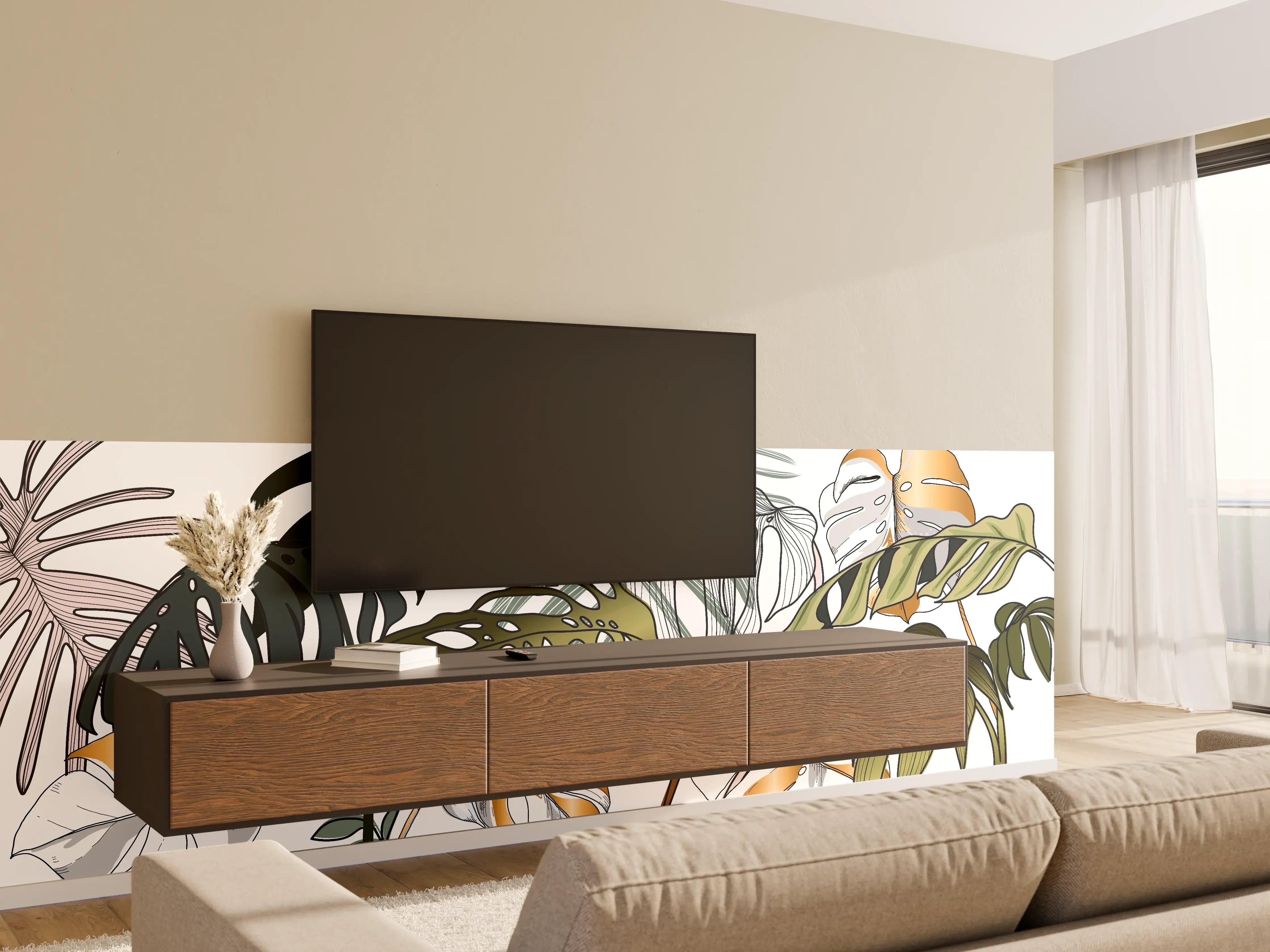 Wandverkleidung Wohnzimmer - Tropische Pflanzen Muster