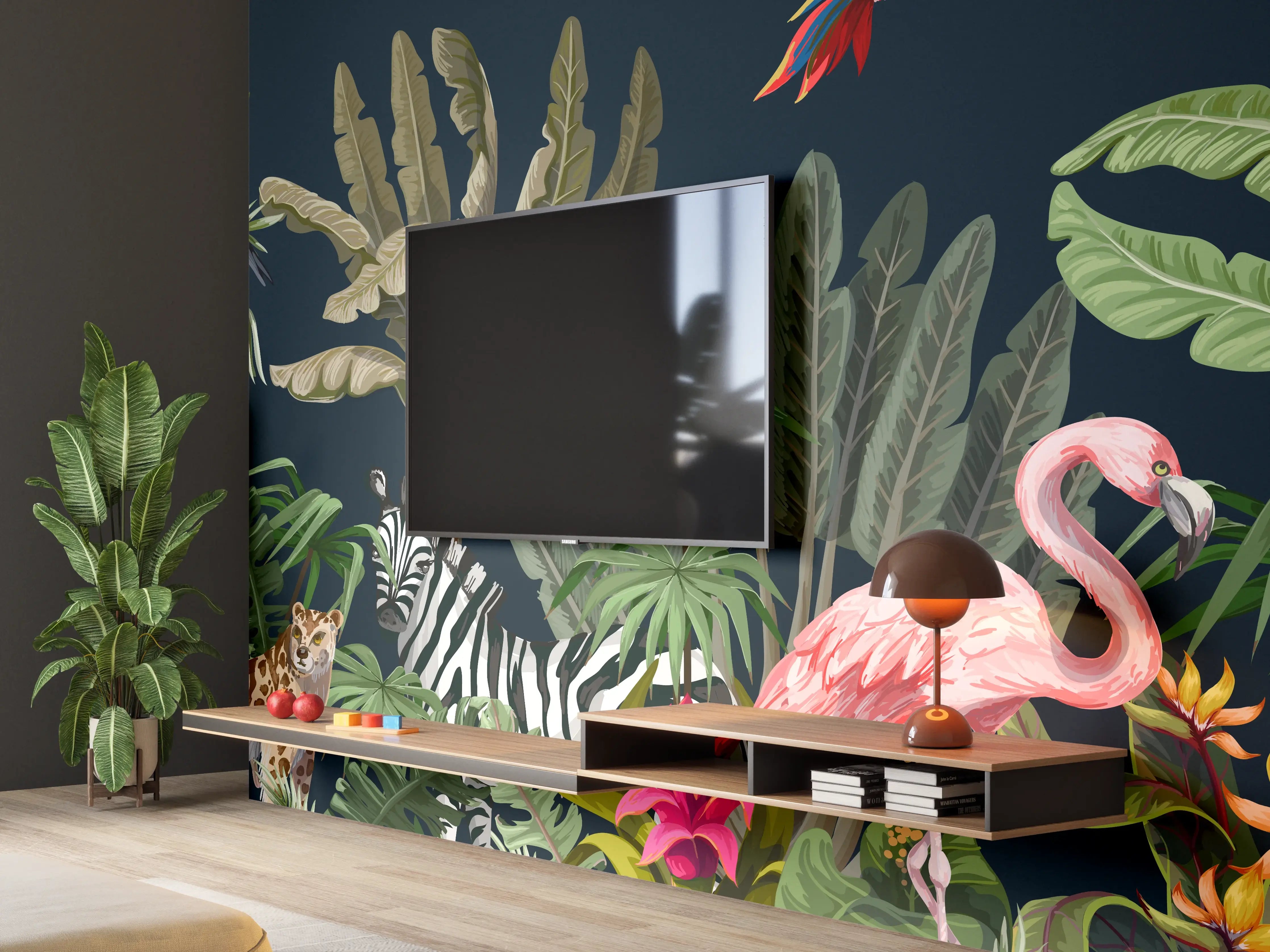 Wandverkleidung Wohnzimmer - Tropische Pflanzen & Tiere