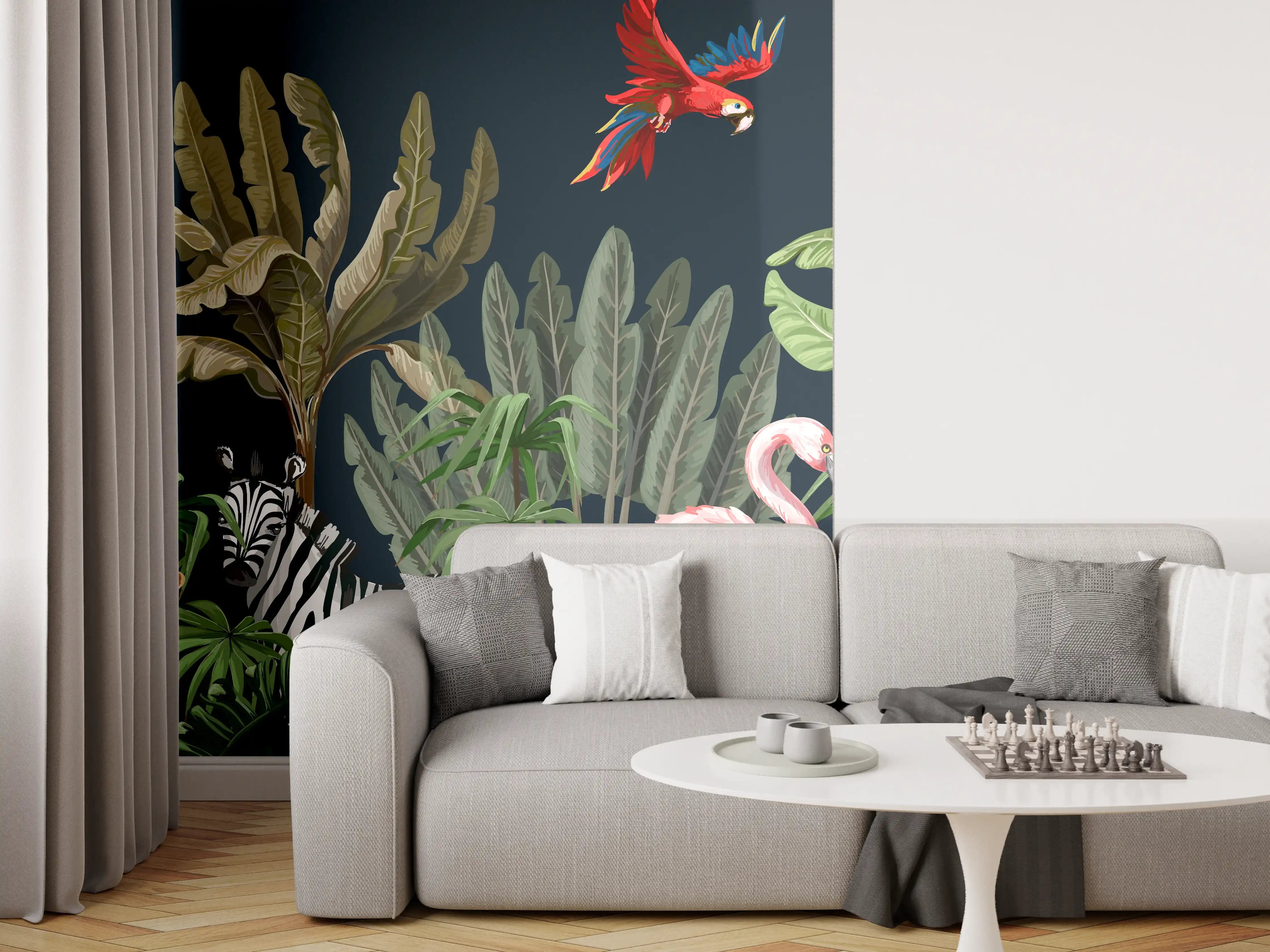 Wandverkleidung Wohnzimmer - Tropische Pflanzen & Tiere