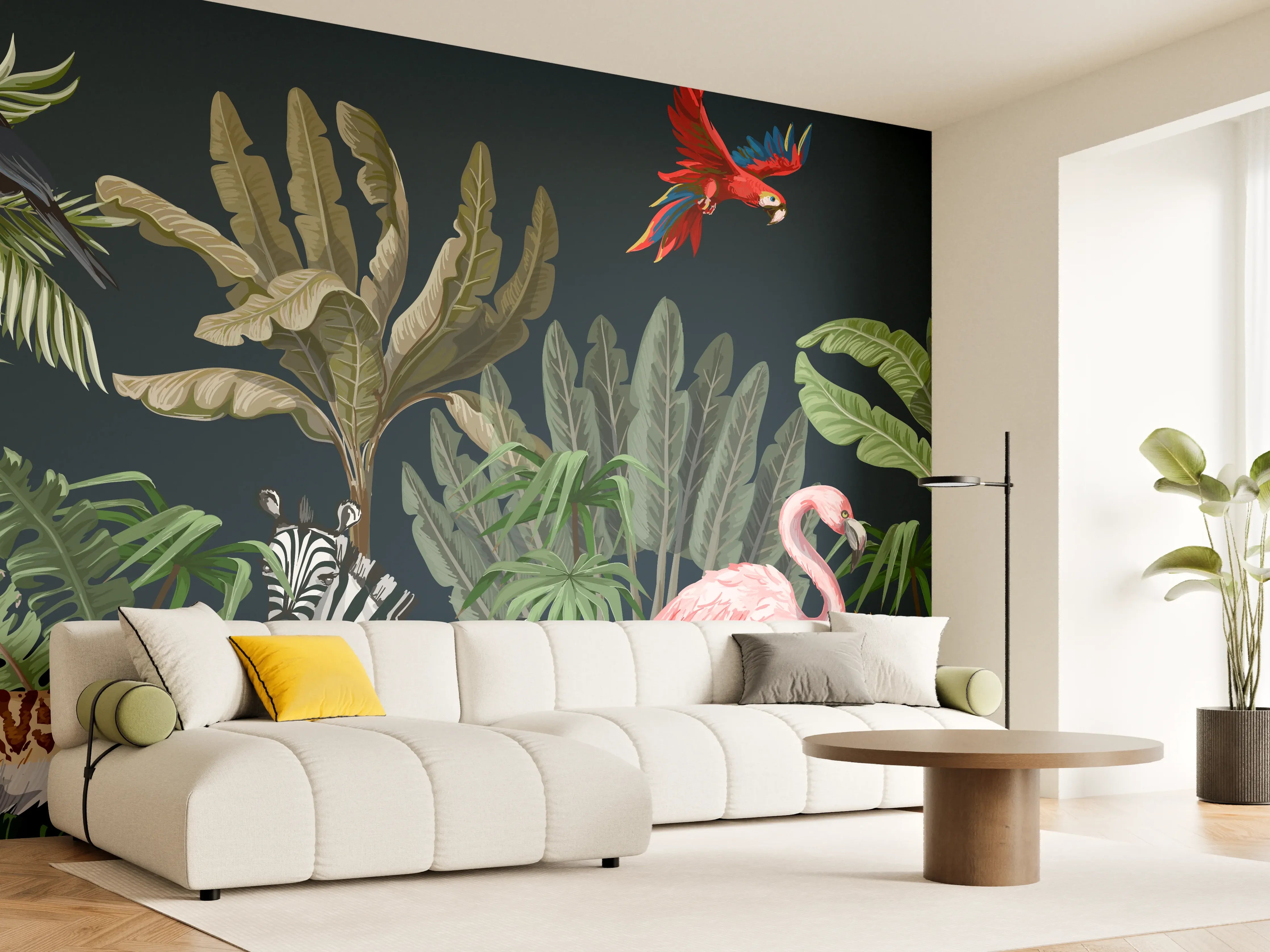 Wandverkleidung Wohnzimmer - Tropische Pflanzen & Tiere