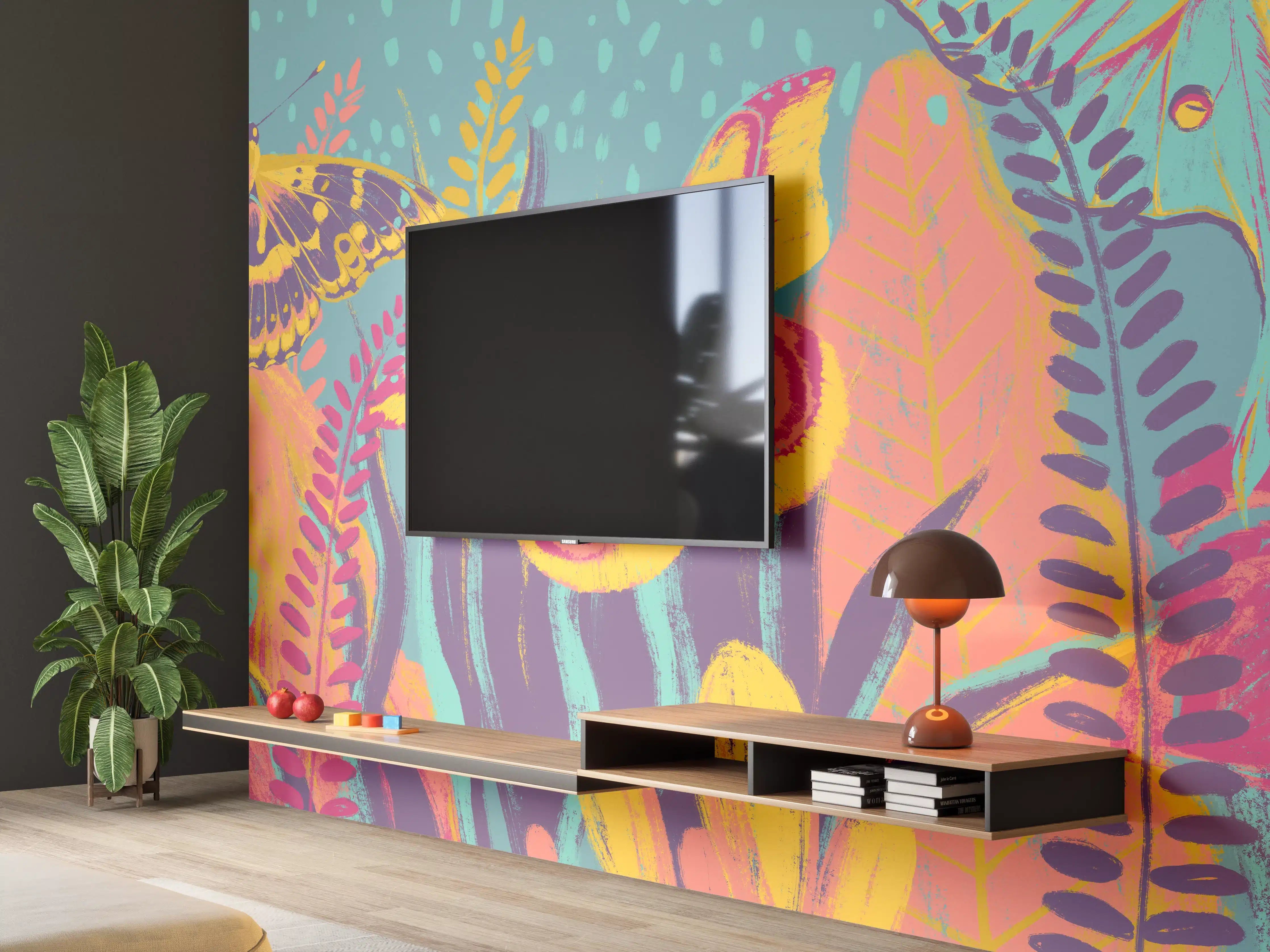 Wandverkleidung Wohnzimmer - Tropischer Blick - Bunt