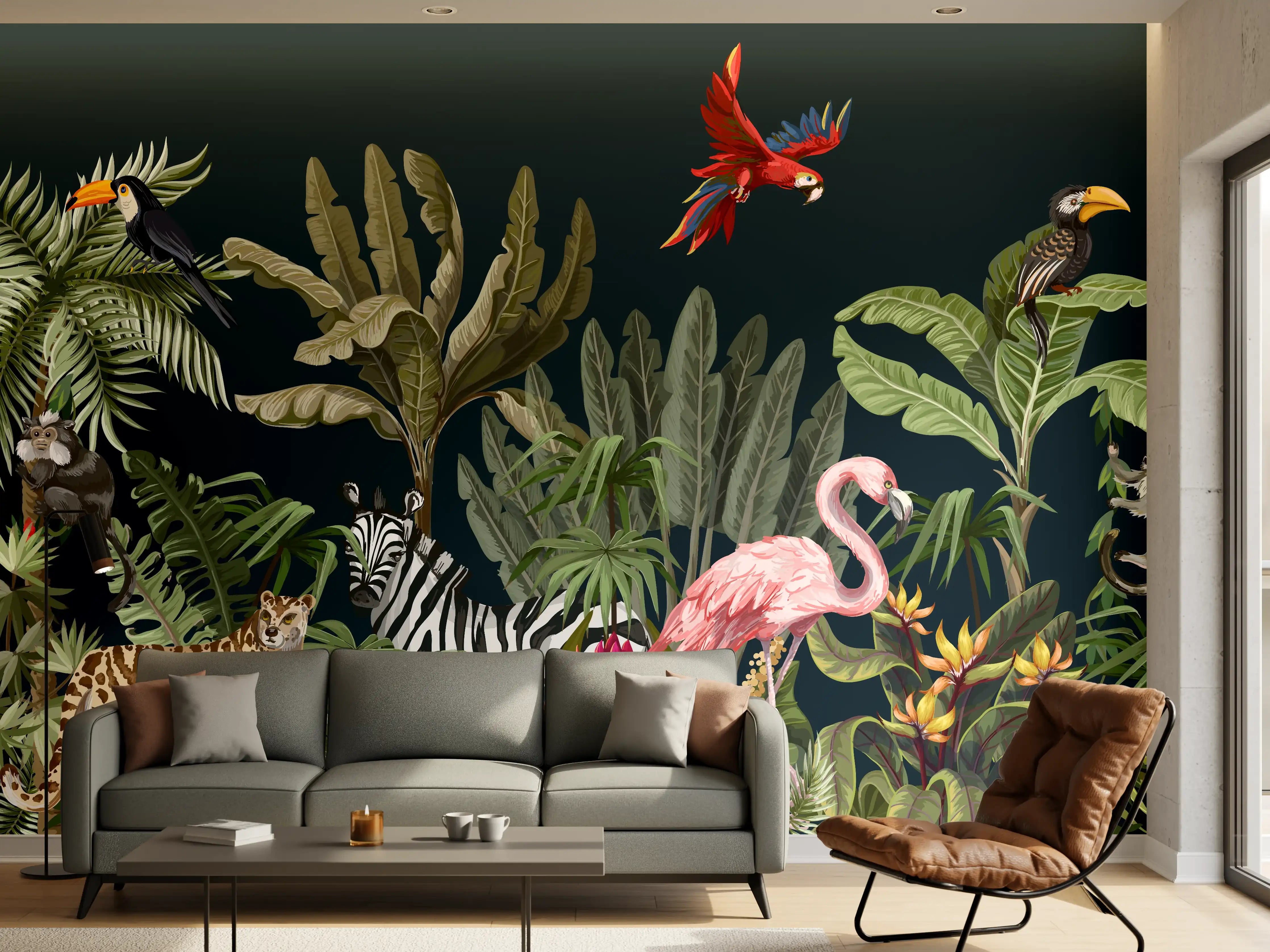 Wandverkleidung Wohnzimmer - Tropischer Dschungel Print