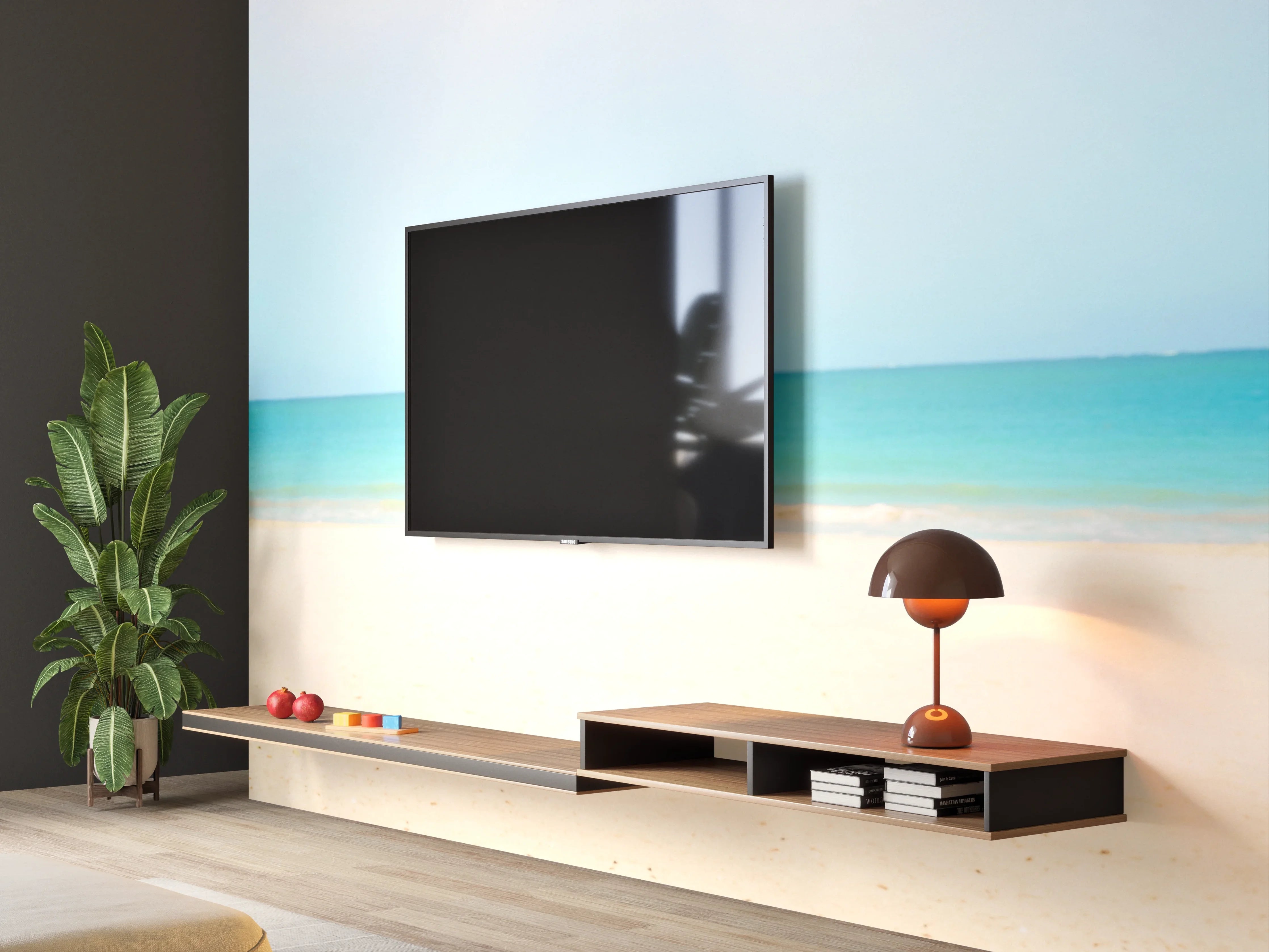 Wandverkleidung Wohnzimmer - Tropischer Strand mit Palmenansicht