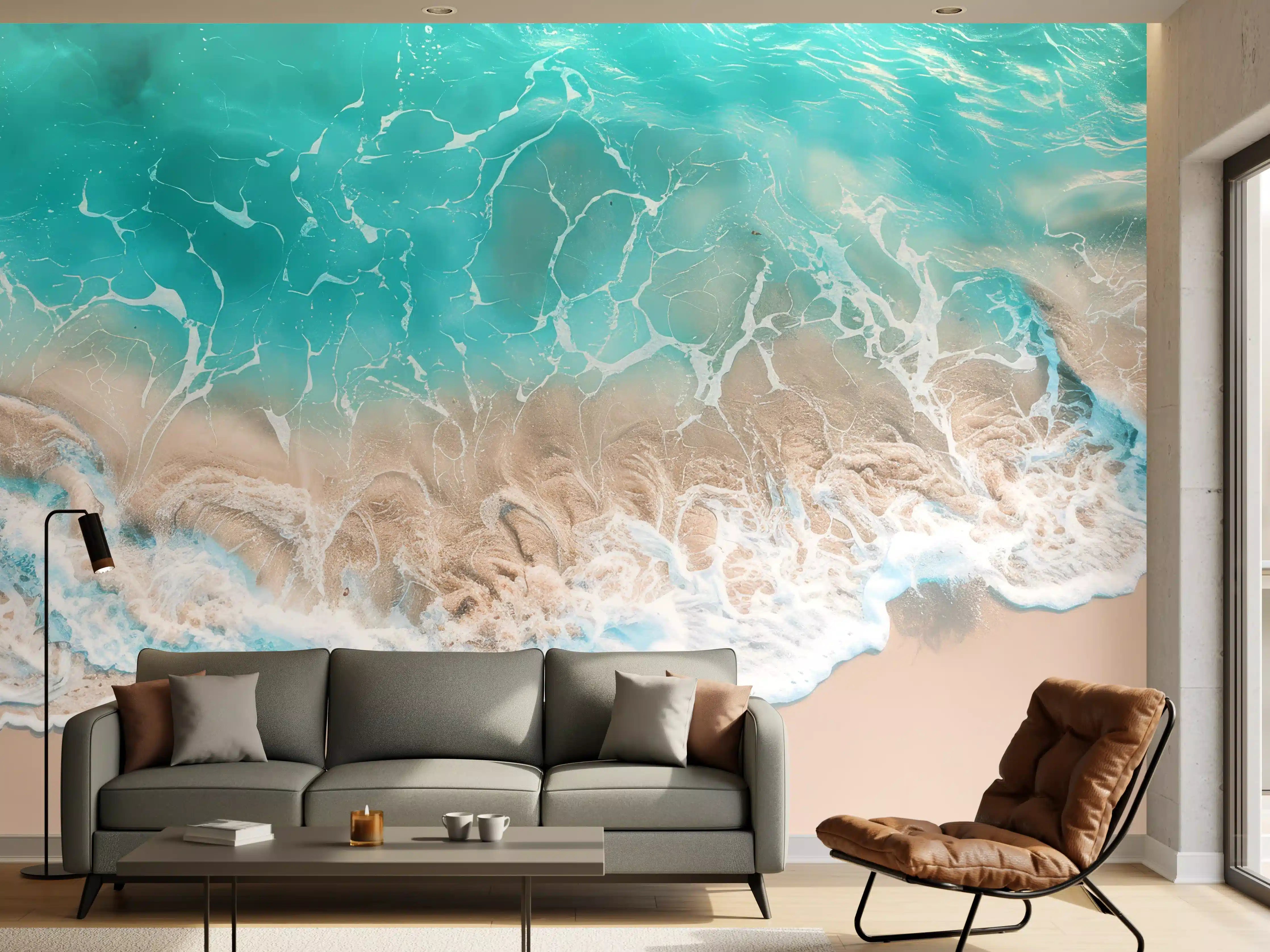 Wandverkleidung Wohnzimmer - Tropischer Strand mit türkisfarbenem Wasser