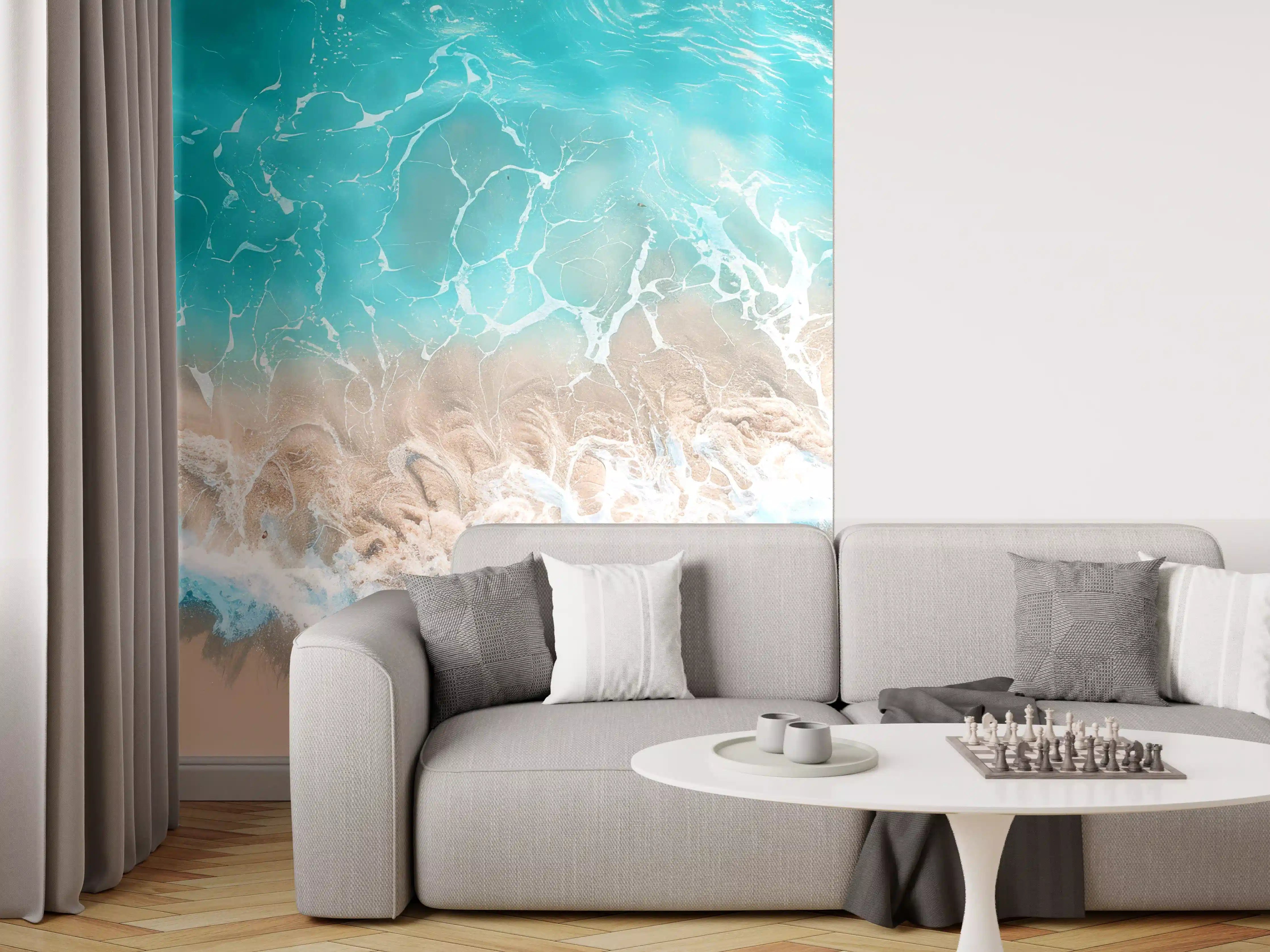Wandverkleidung Wohnzimmer - Tropischer Strand mit türkisfarbenem Wasser