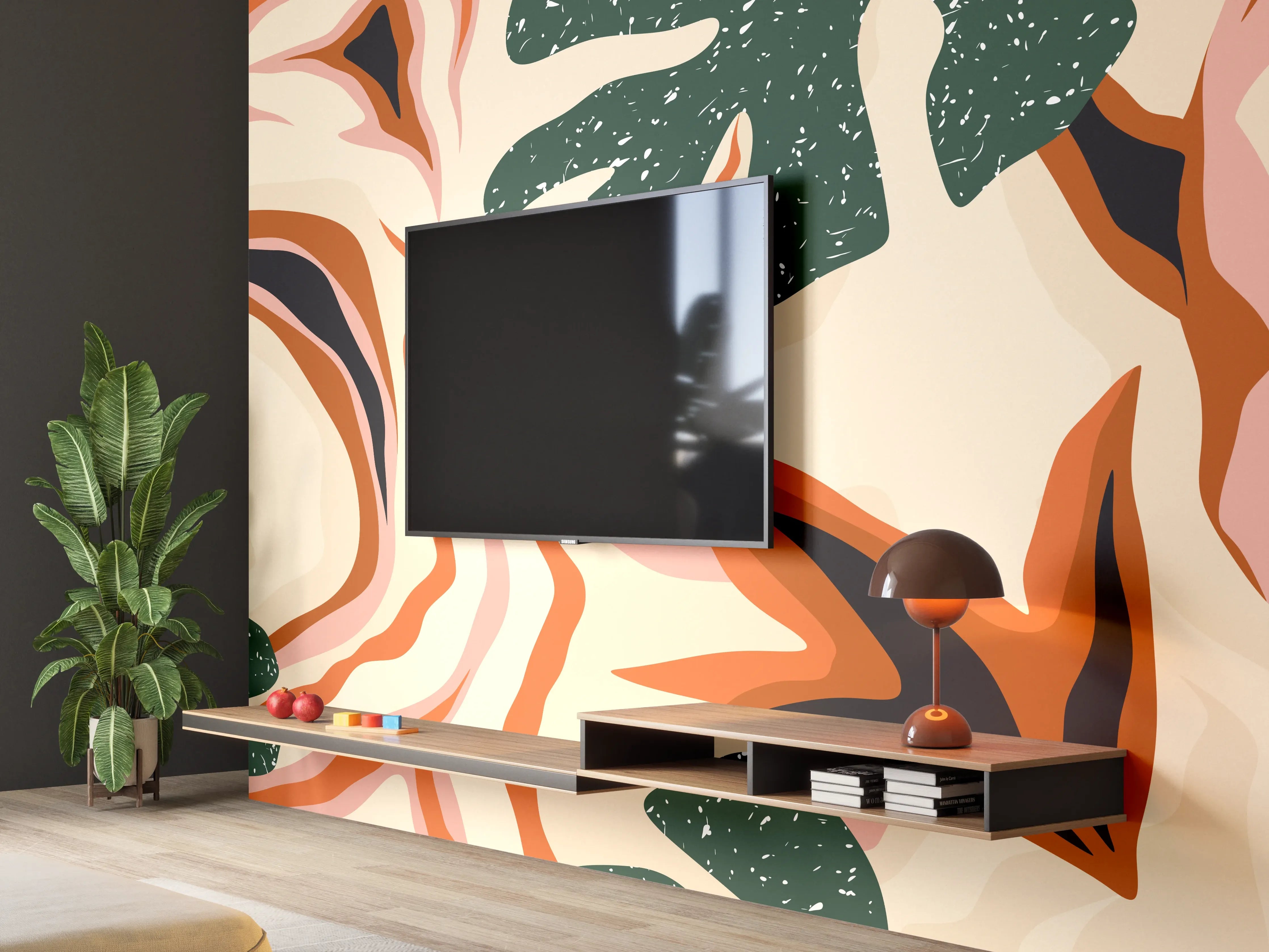Wandverkleidung Wohnzimmer - Tropischer Vortex Beige-Orange