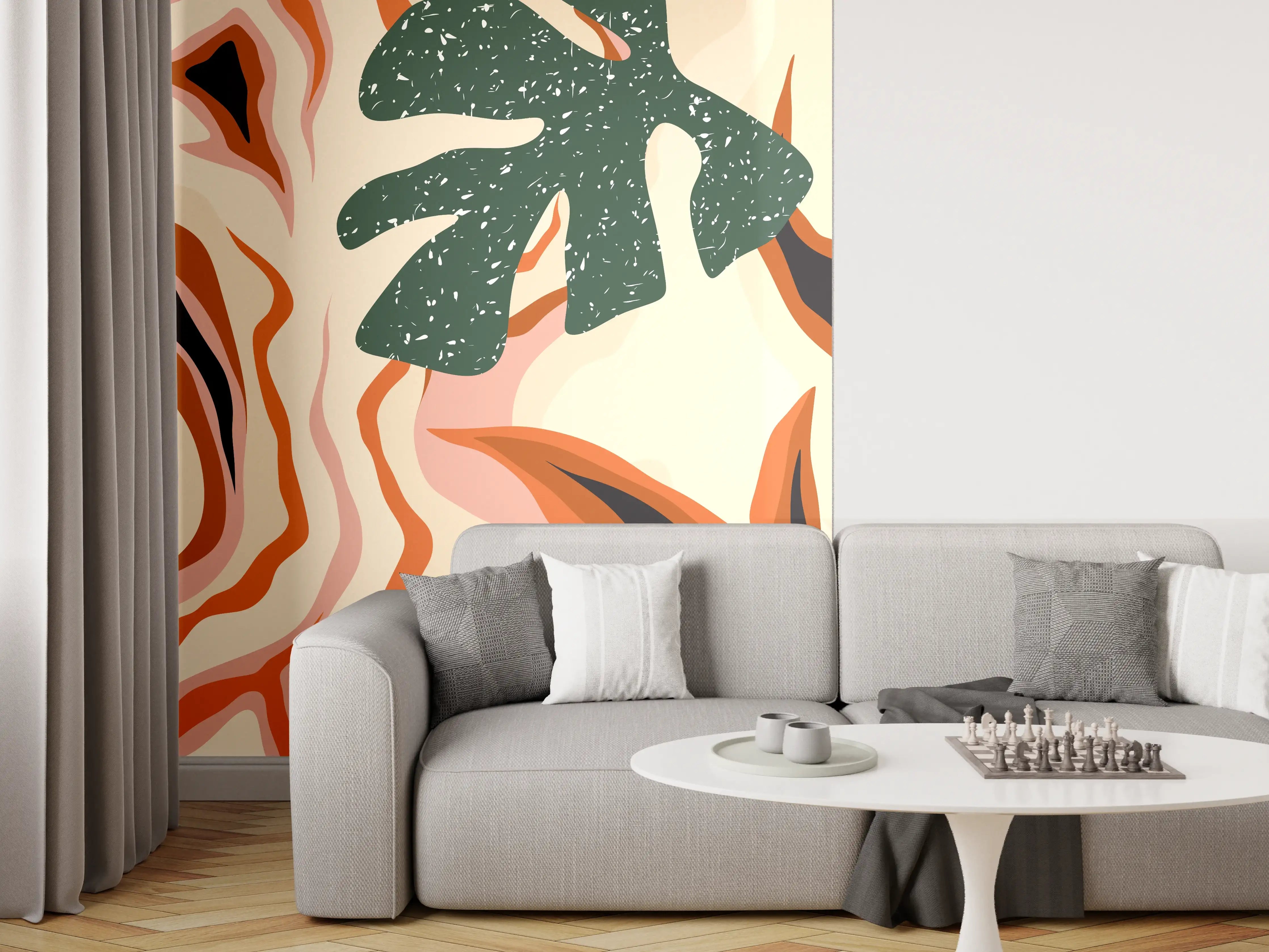 Wandverkleidung Wohnzimmer - Tropischer Vortex Beige-Orange