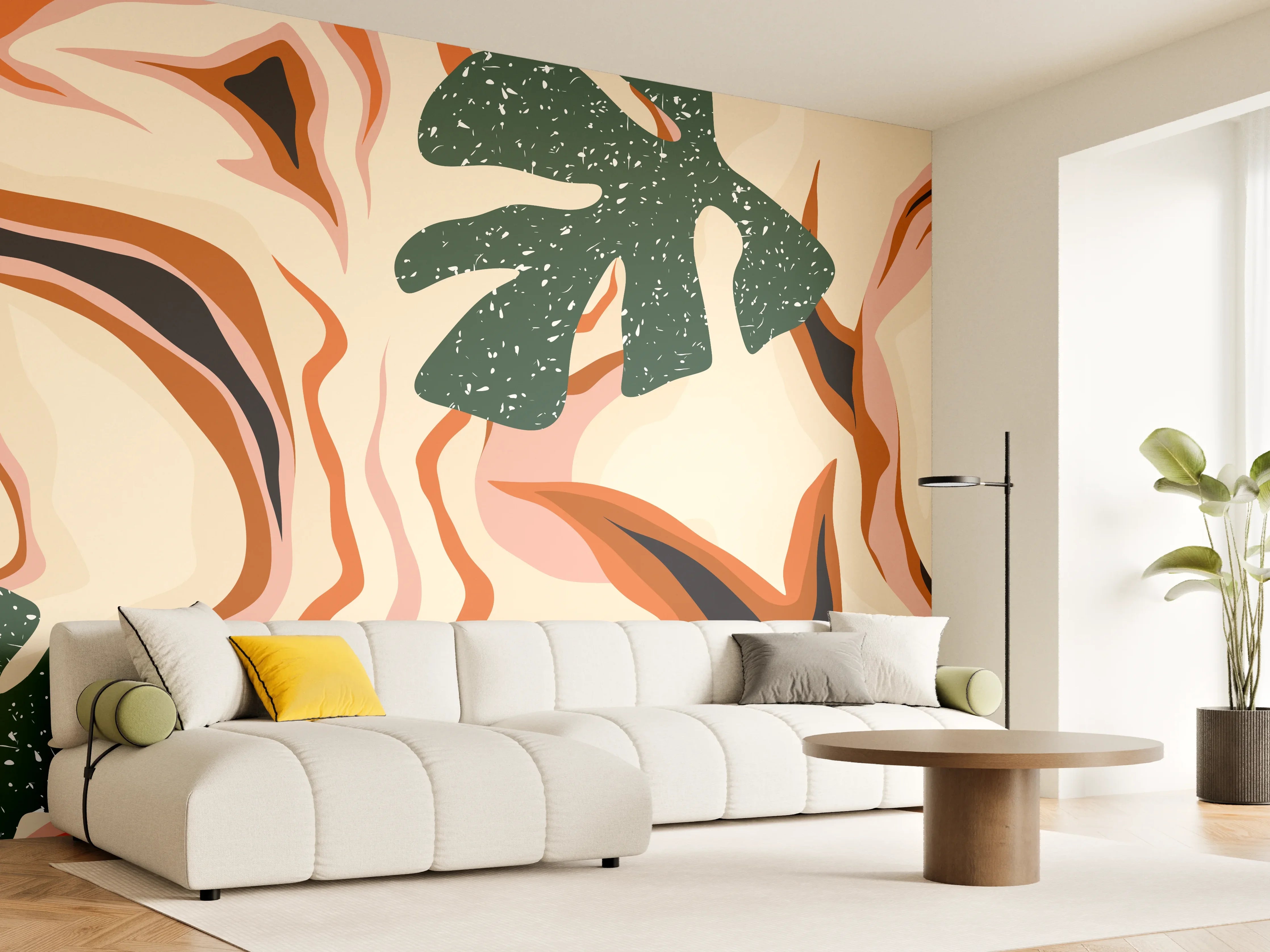 Wandverkleidung Wohnzimmer - Tropischer Vortex Beige-Orange