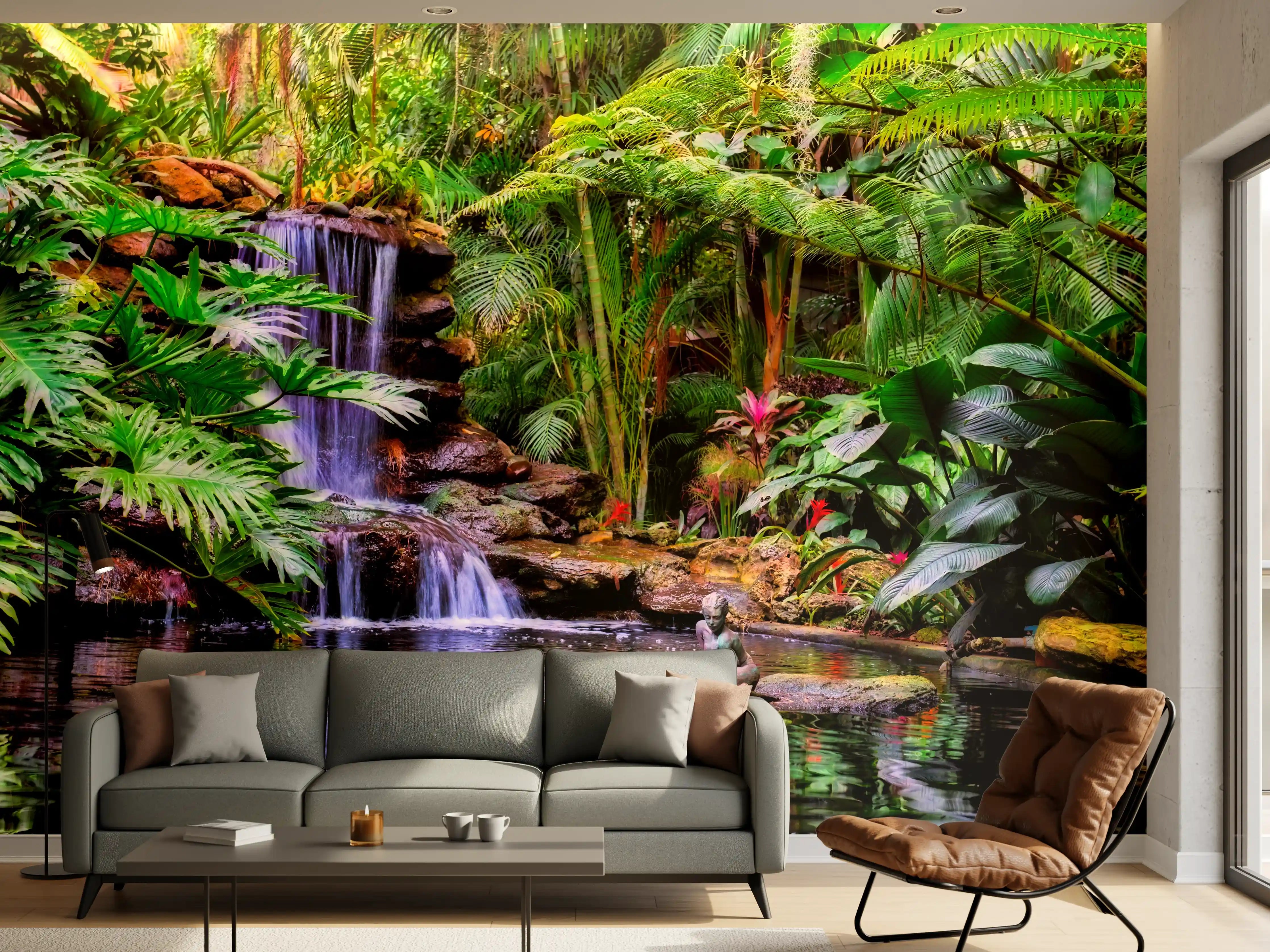 Wandverkleidung Wohnzimmer - Tropischer Wasserfall